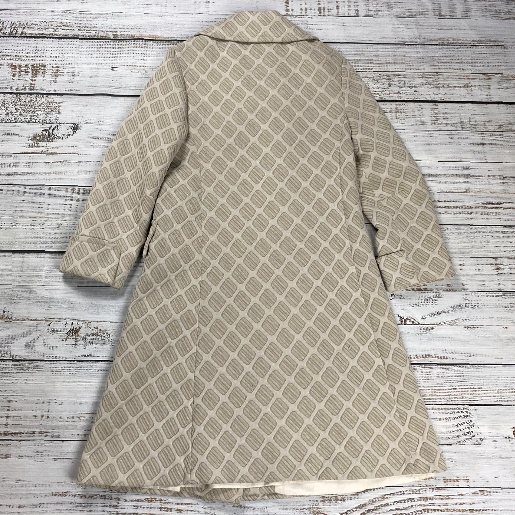 Vintage VTG 60S 70S WOMENS COAT Abstract Pattern Polyester Beige Gold Button MED Size M / US 6-8 / IT 42-44 - 8 Thumbnail