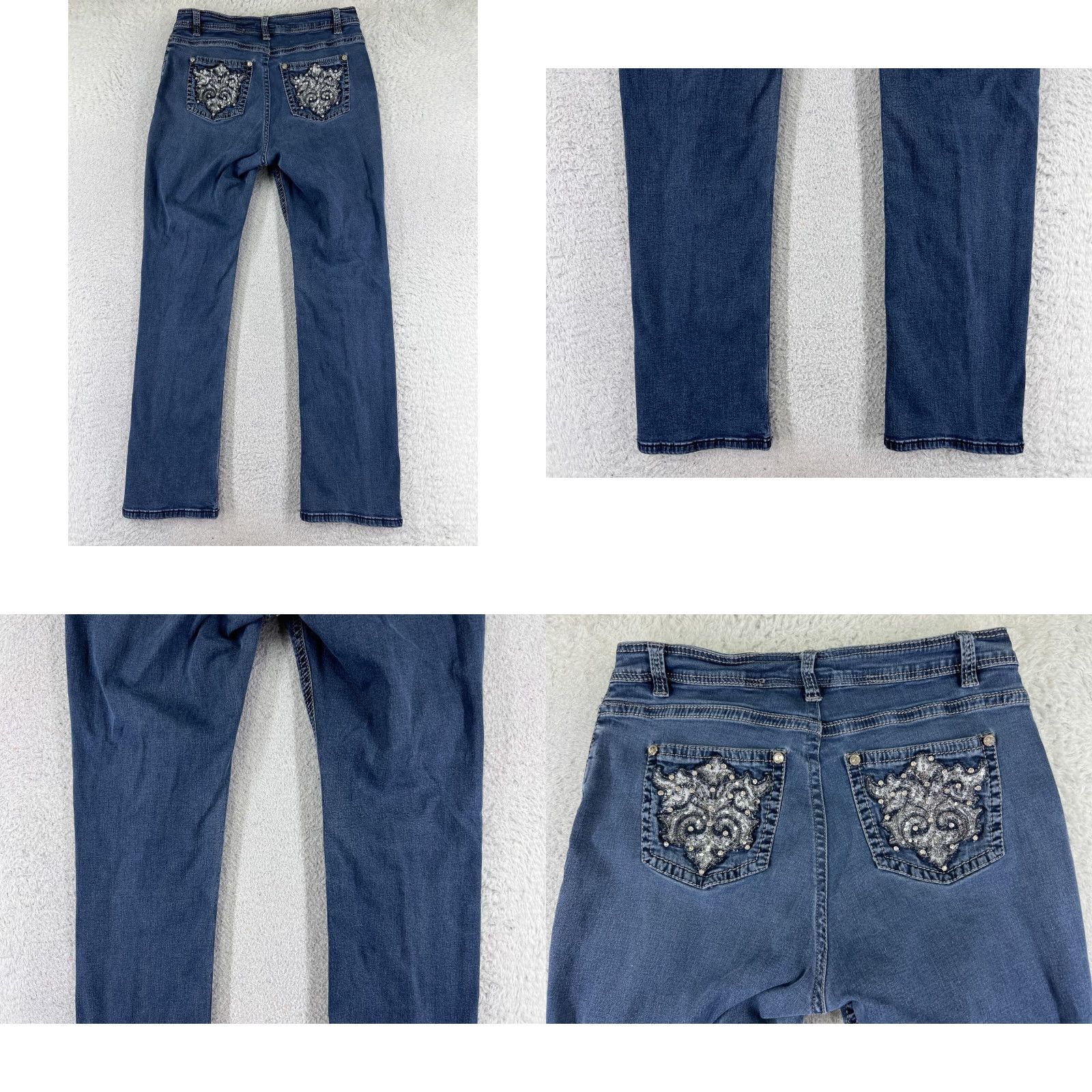 Dillard's Dillards Jeans Womens Denim Straight Leg Blue 25x30 5-Pocket Embroidered Zip Medium Wash Cotton Polyester Men? Size 42" / US 20 - 9 Thumbnail