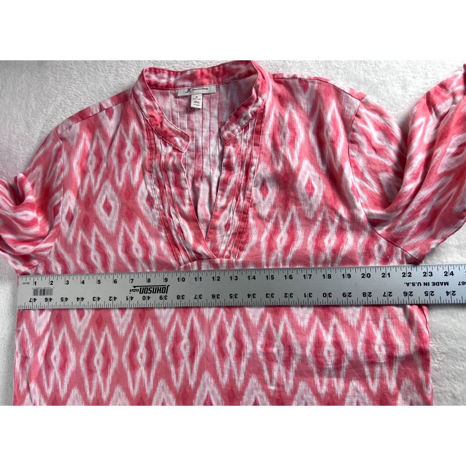 JM Collection JM Collection Womens Pink & White Ikat Linen 3/4 Sleeve Blouse Top Size 16 Size XXL / US 16-18 / IT 52-54 - 5 Thumbnail