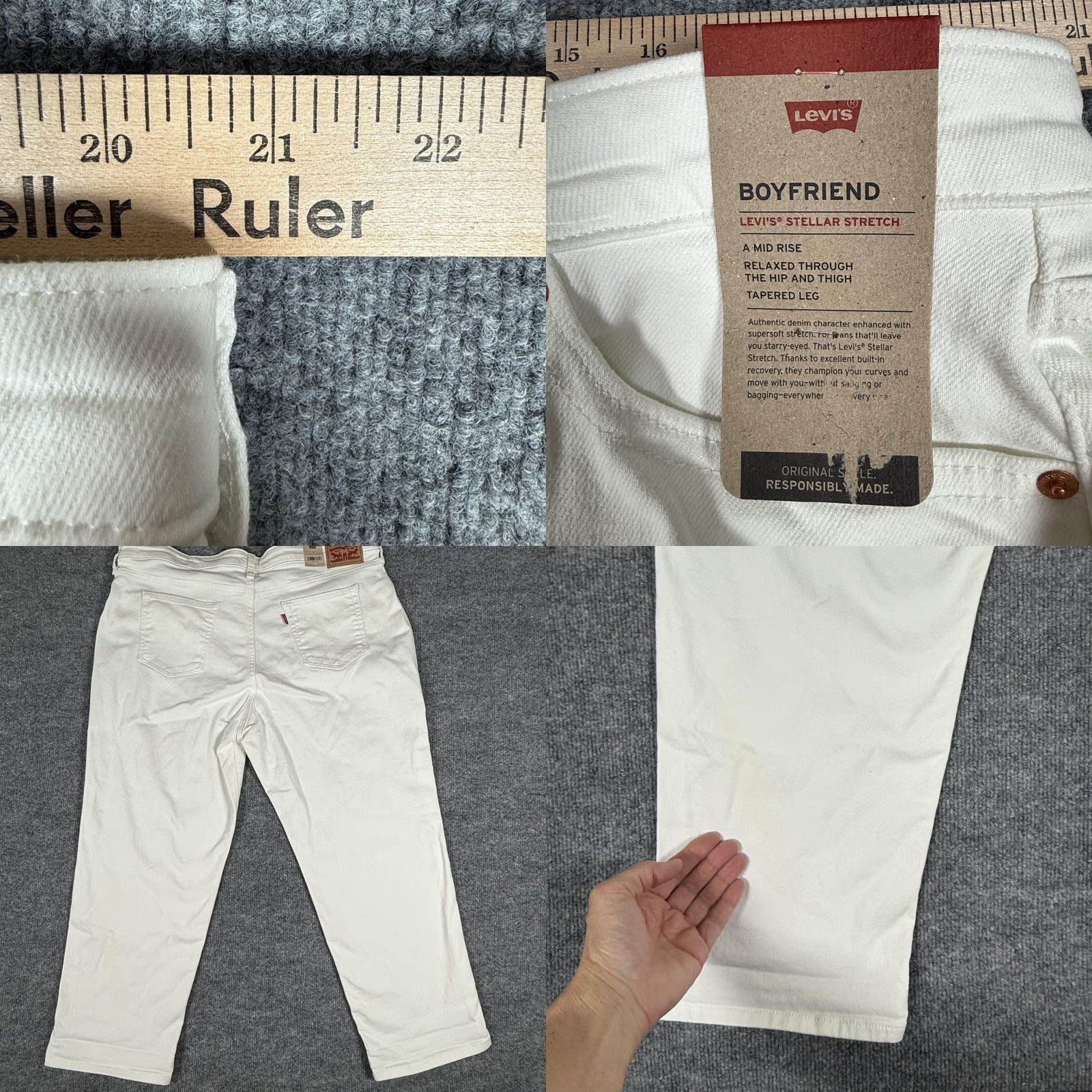 Levi's Levi's Boyfriend Jeans Womens 22 White Stellar Stretch Relaxed Fit Tapered Pants Jeans Size 40" / US 18 - 8 Thumbnail