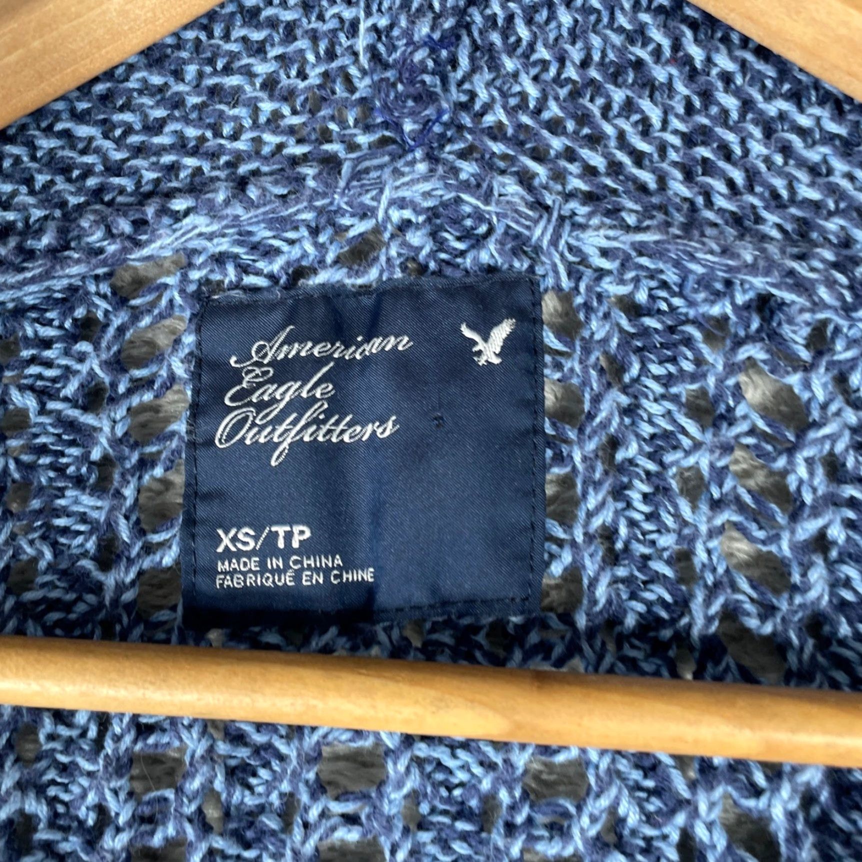 American Eagle Outfitters VINTAGE American Eagle Hoodie Sweater Womens XS Blue Marled Knit Hooded Y2K Bella Swan Size XS / US 0-2 / IT 36-38 - 3 Thumbnail