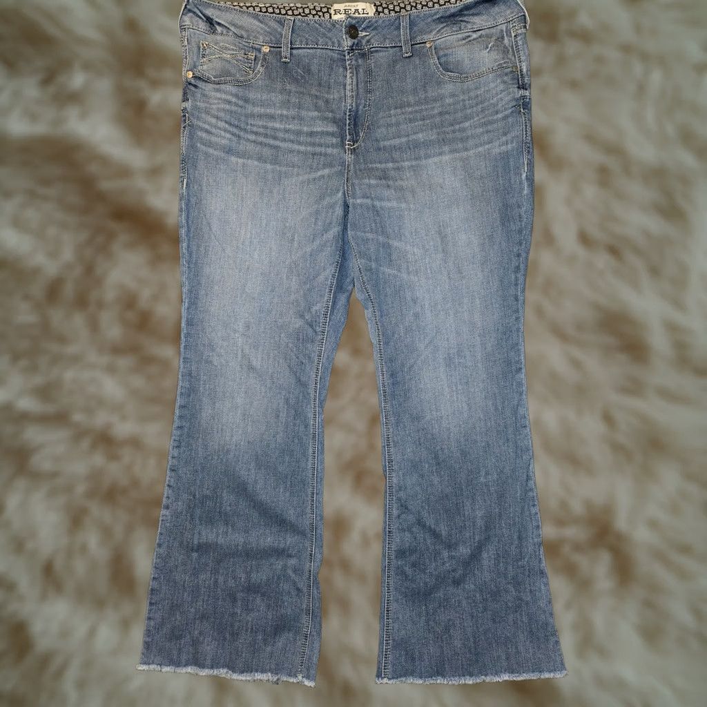 Ariat Ariat Real Regina Bootcut Jeans Women's 24W High Rise Blue Frayed Western Jeans 32in inseam Plus Womens Size 42" / US 20 - 1 Thumbnail