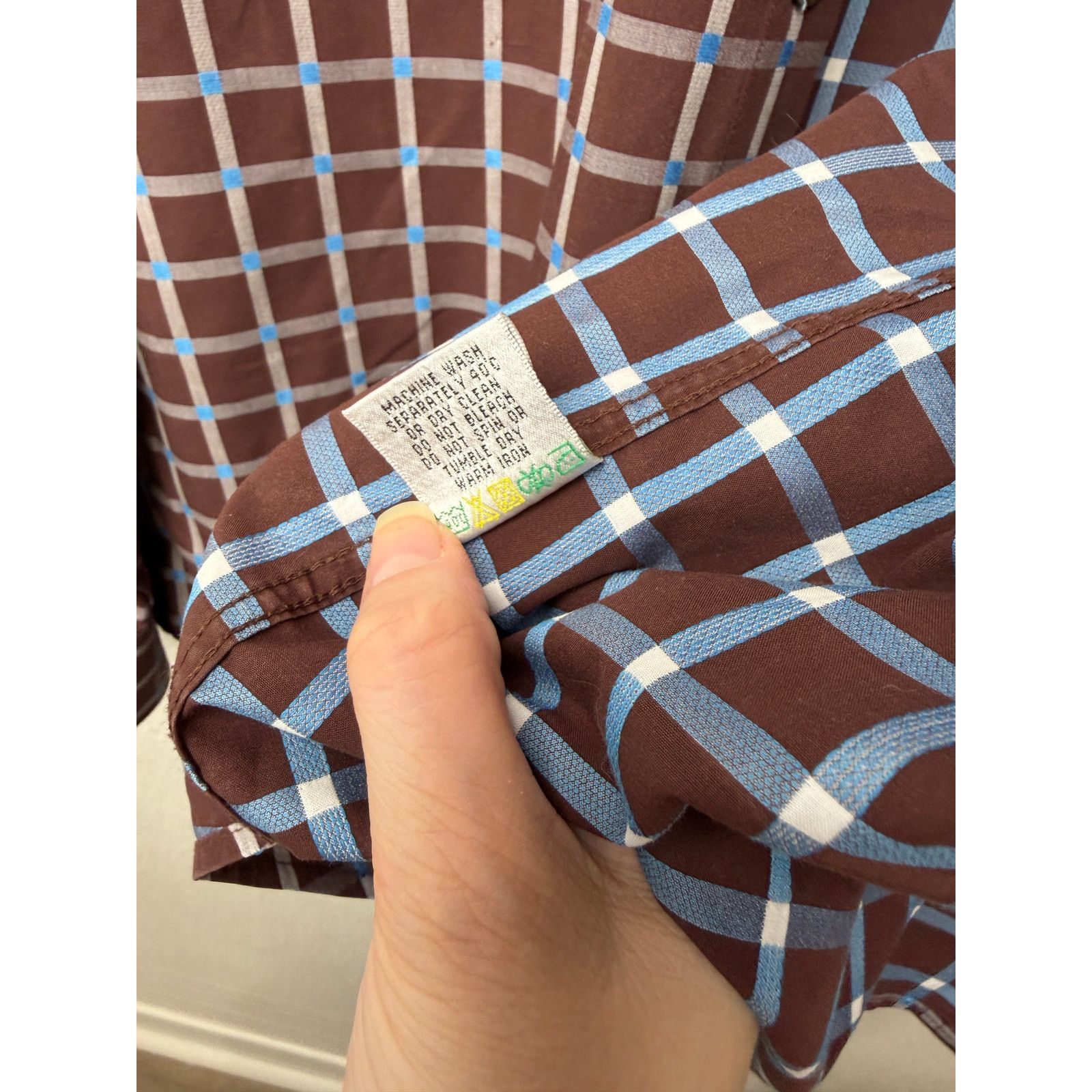 BUGATCHI Bugatchi Plaid Button Front Long Sleeve Shirt L Blue Brown Size US L / EU 52-54 / 3 - 12 Thumbnail