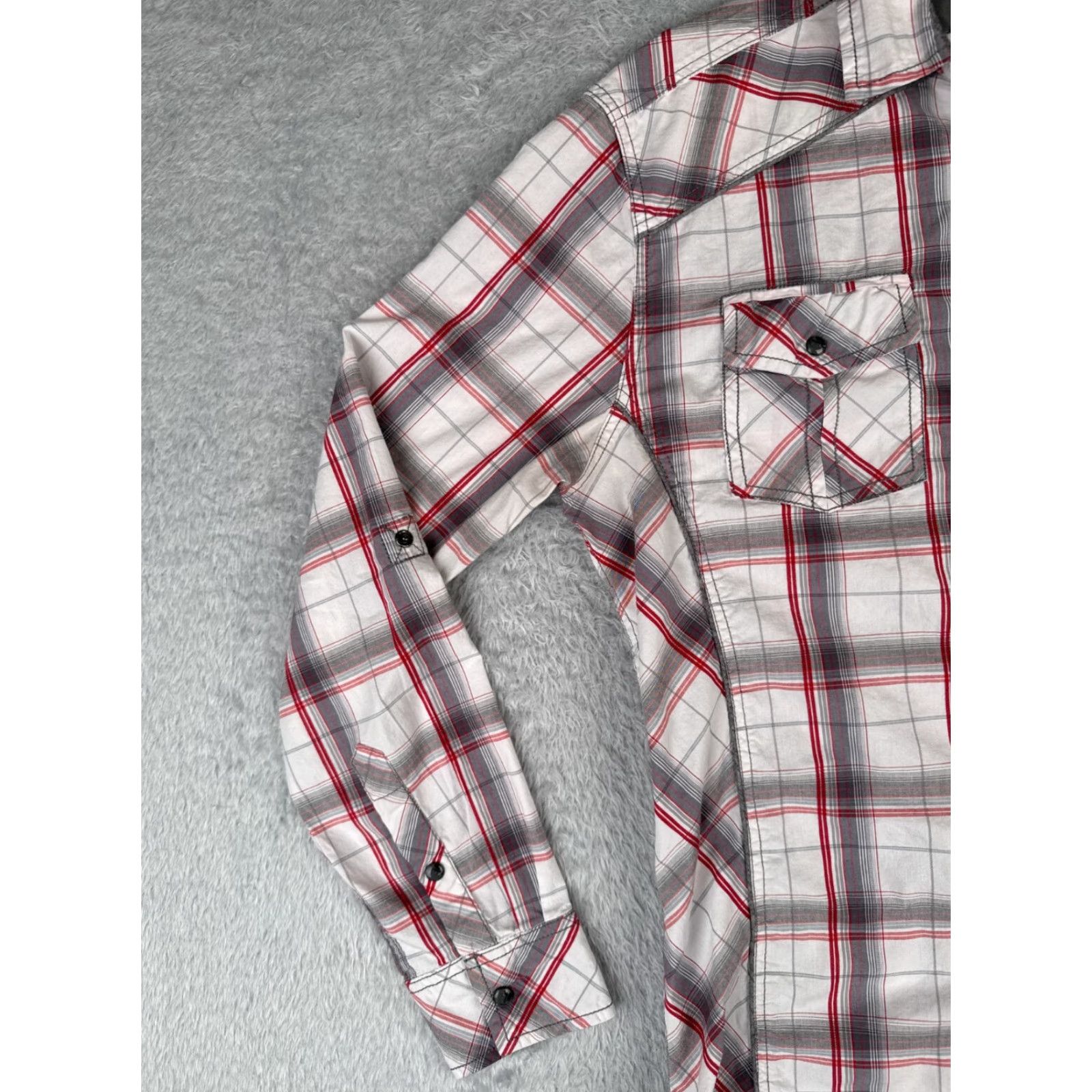 Vintage BKE Shirt Mens Medium White Plaid Red Gray Pearl Snap Long Sleeve Buckle Size US M / EU 48-50 / 2 - 3 Thumbnail