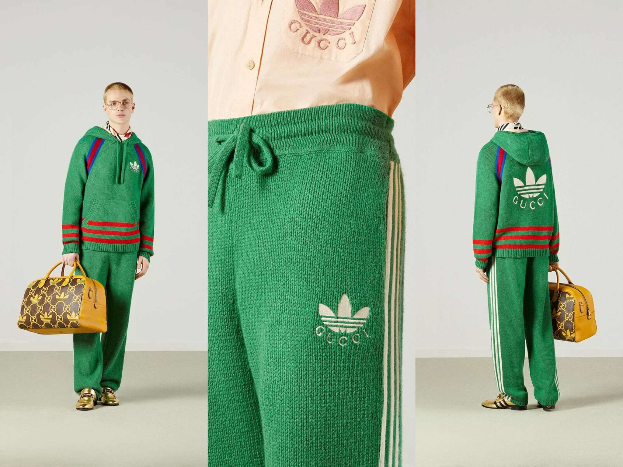 Gucci Adidas x Gucci Green Wool Knit Striped Pants Size US 36 / EU 52 - 4 Thumbnail