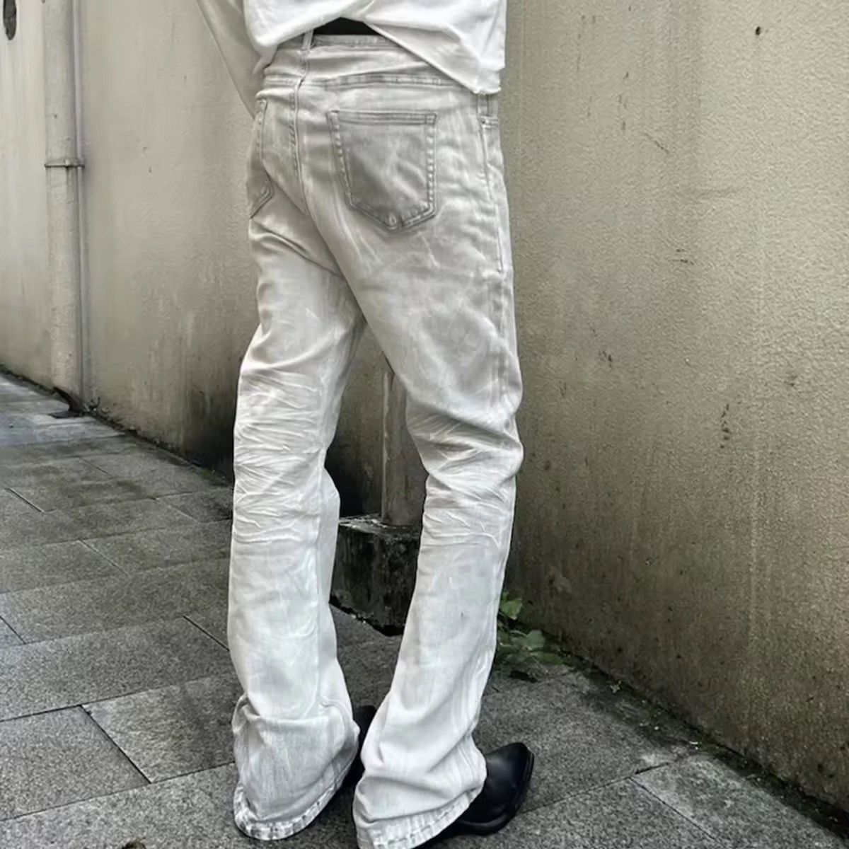 Jean High Street Washed Waxed Baggy Bootcut Flare Jeans Size US 34 / EU 50 - 5 Thumbnail