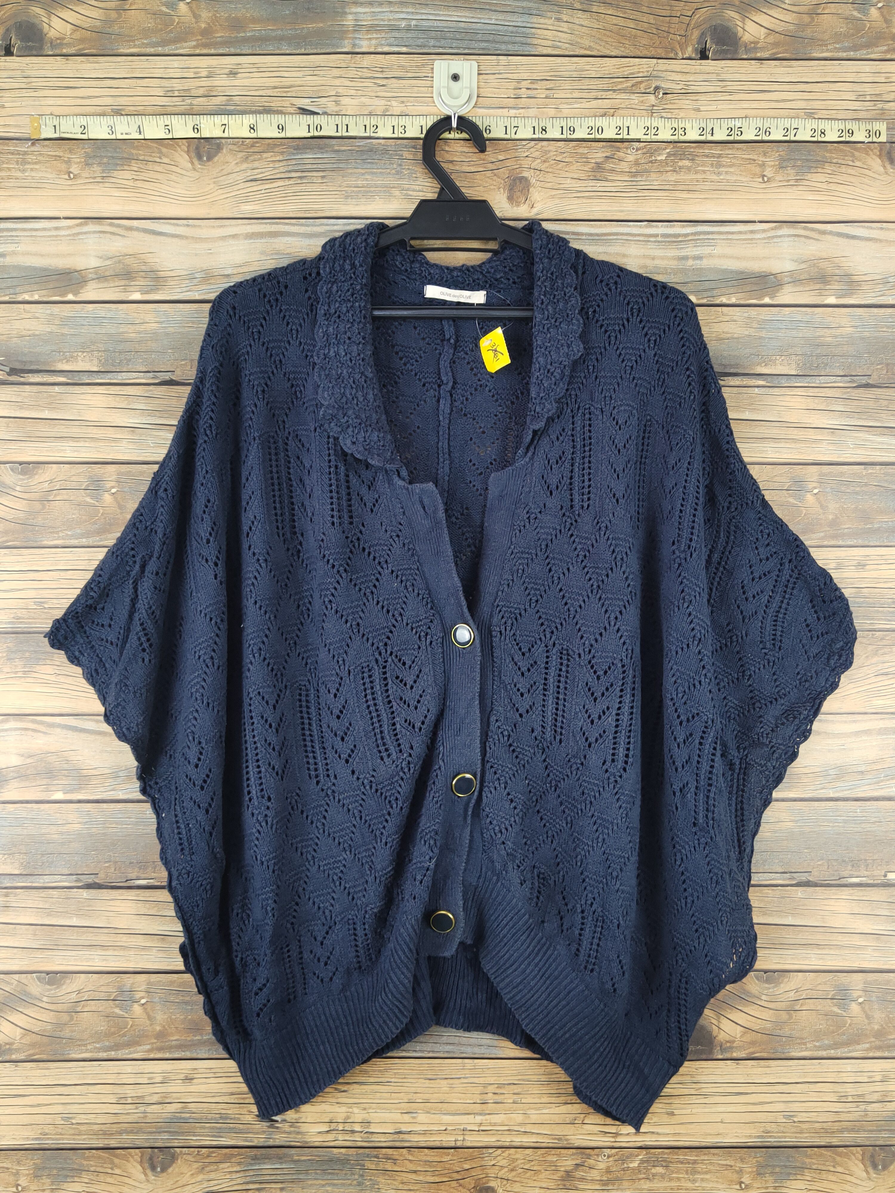 Japanese Brand Olive des Olive Navy Net Knitwear Cardigan #W1811 Size XL / US 12-14 / IT 48-50 - 1 Thumbnail