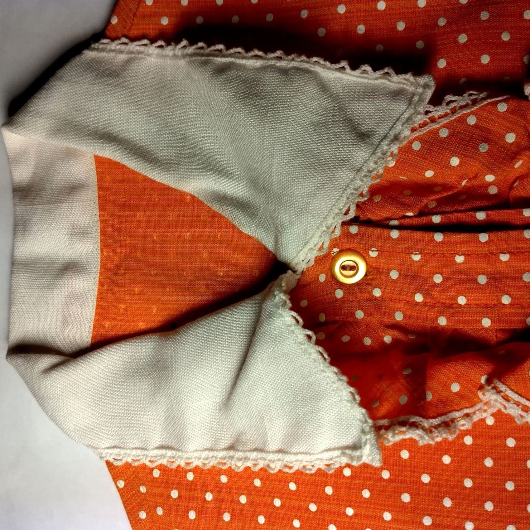 Vintage VINTAGE House Dress Shirt Womens Midi Orange Polka Dot Short Sleeve Collared Button 1960s Mod Crew Neck? Size 28" / US 6 / IT 42 - 4 Thumbnail