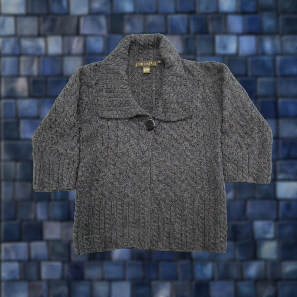 Vintage VINTAGE Inis Crafts Cardigan Women Wool Gray Cable-Knit 1 Button Size S Cardigan Womens Size S / US 4 / IT 40 - 1 Thumbnail