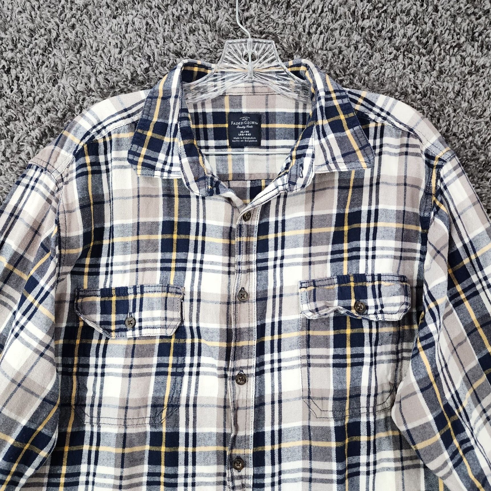 Faded Glory VINTAGE Faded Glory Button-Up Shirt Mens Flannel Plaid Long Sleeve XL Beige Blue Size US XL / EU 56 / 4 - 3 Thumbnail
