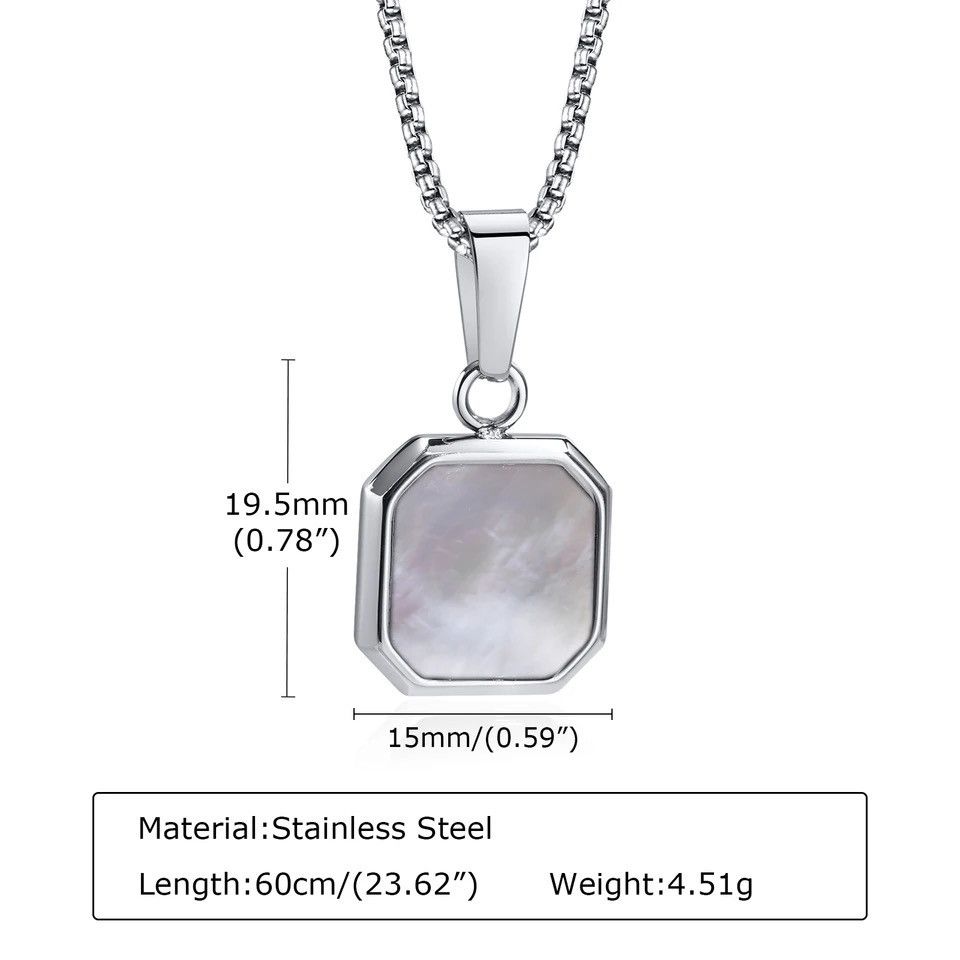 Jewelry × Vintage 15mm Square Shell Pendant with Box Chain Geometric Necklaces Size ONE SIZE - 4 Thumbnail
