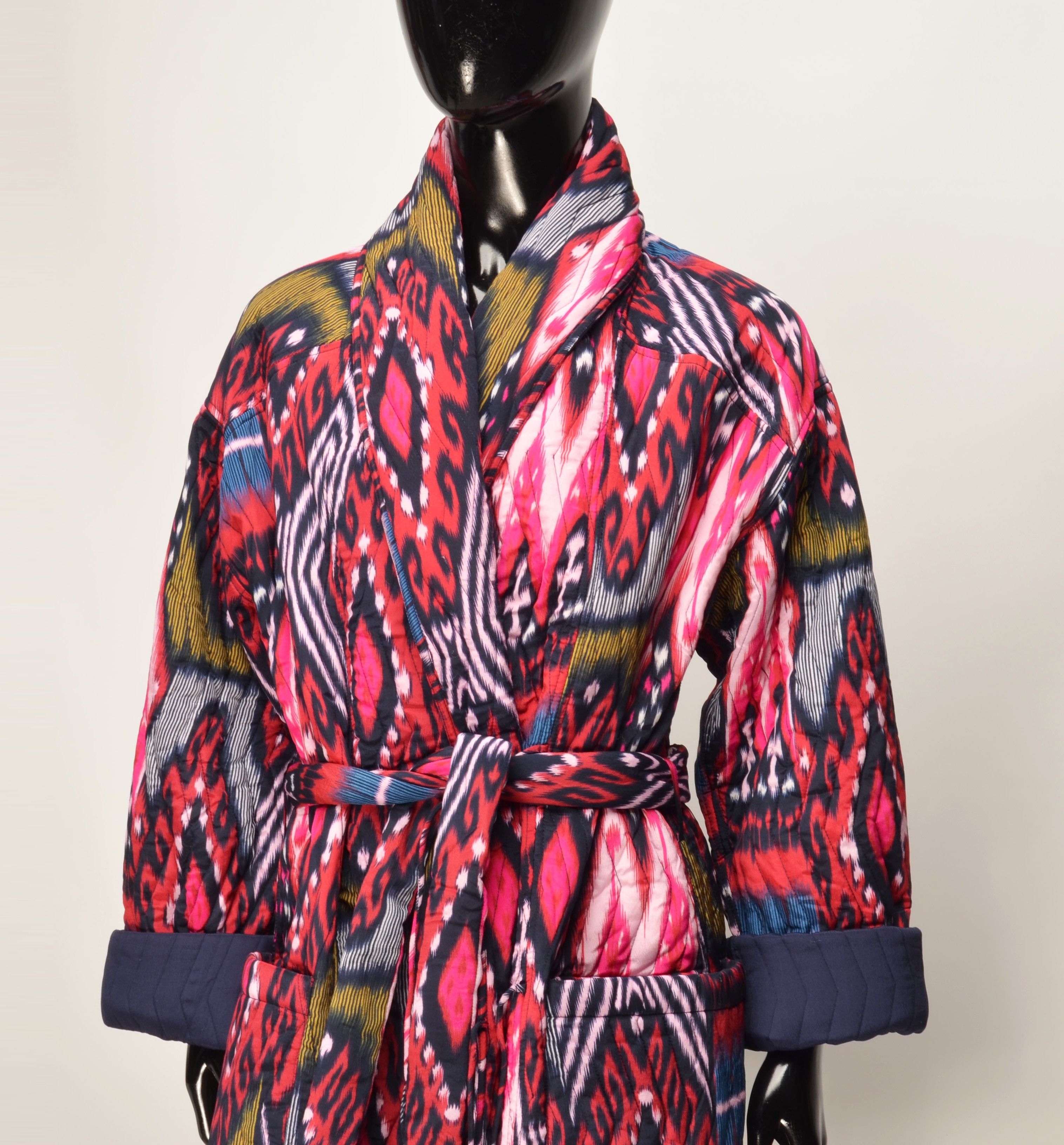 Figue Figue Ikat Tribal Print Belted Wrap Shawl Collar Boho Coat Size S / US 4 / IT 40 - 2 Thumbnail