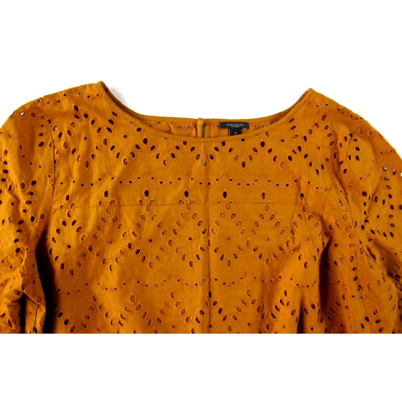 Ann Taylor Ann Taylor Blouse XL Rust Orange 100% Cotton Perforated Layered Flare Sleeve Size XL / US 12-14 / IT 48-50 - 4 Thumbnail