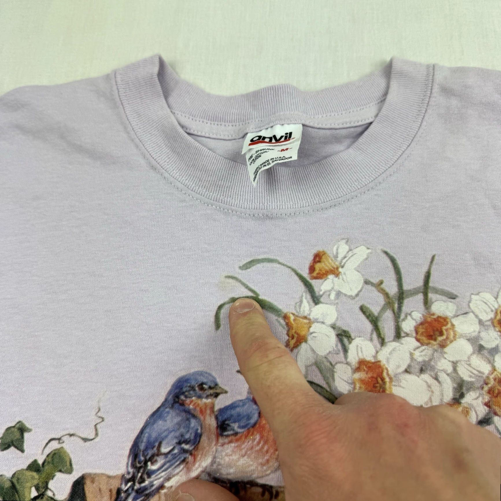 Anvil VINTAGE Anvil Women's T-Shirt Short Sleeve Crew Neck Medium Purple Nature Birds Flowers Y2K Size M / US 6-8 / IT 42-44 - 3 Thumbnail