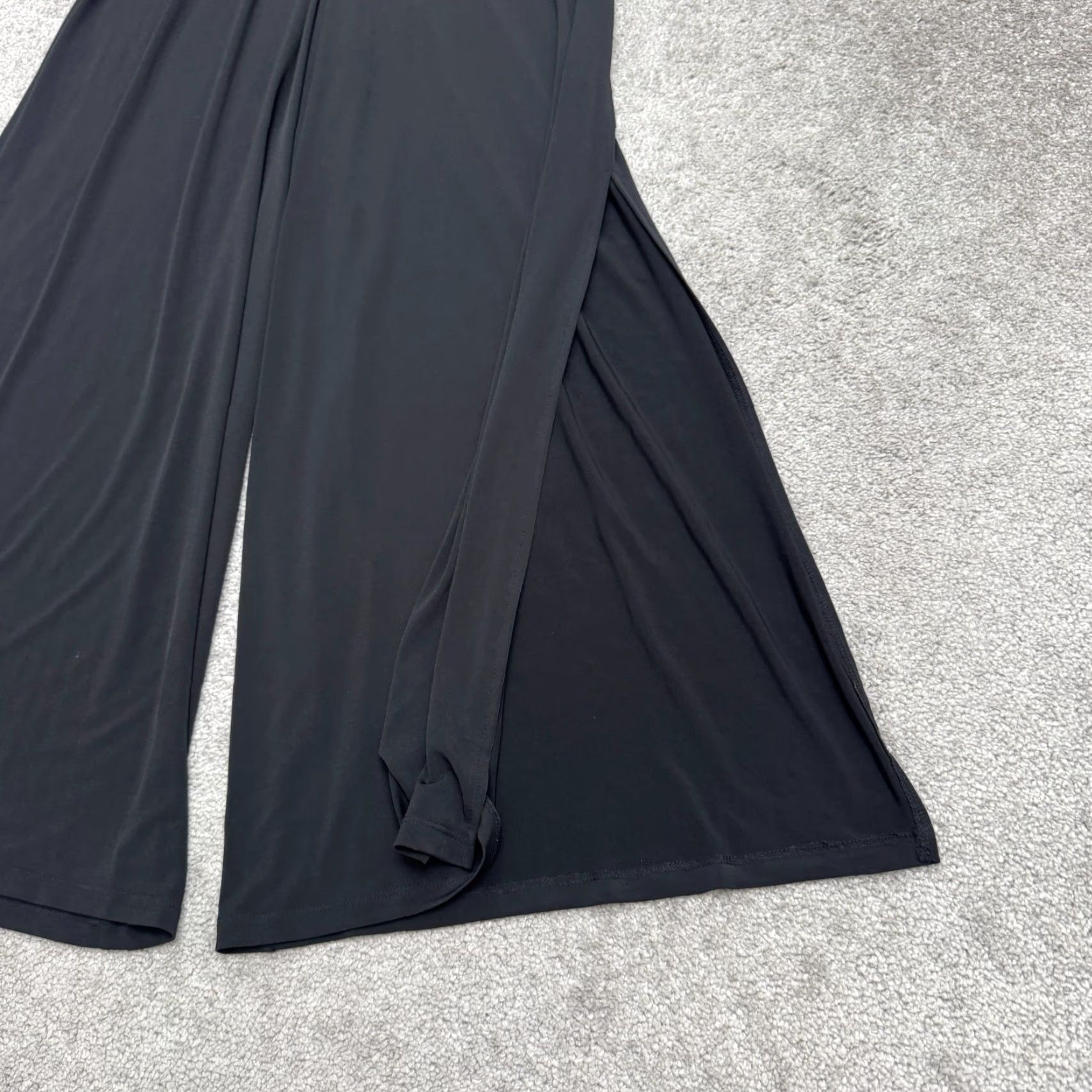 MAGGY LONDON VINTAGE? No — Maggy London Wideleg Jumpsuit Women 12 Black Side Slit Stretch Drawstring Halter Sleeveless Size 34" / US 12 / IT 48 - 3 Thumbnail