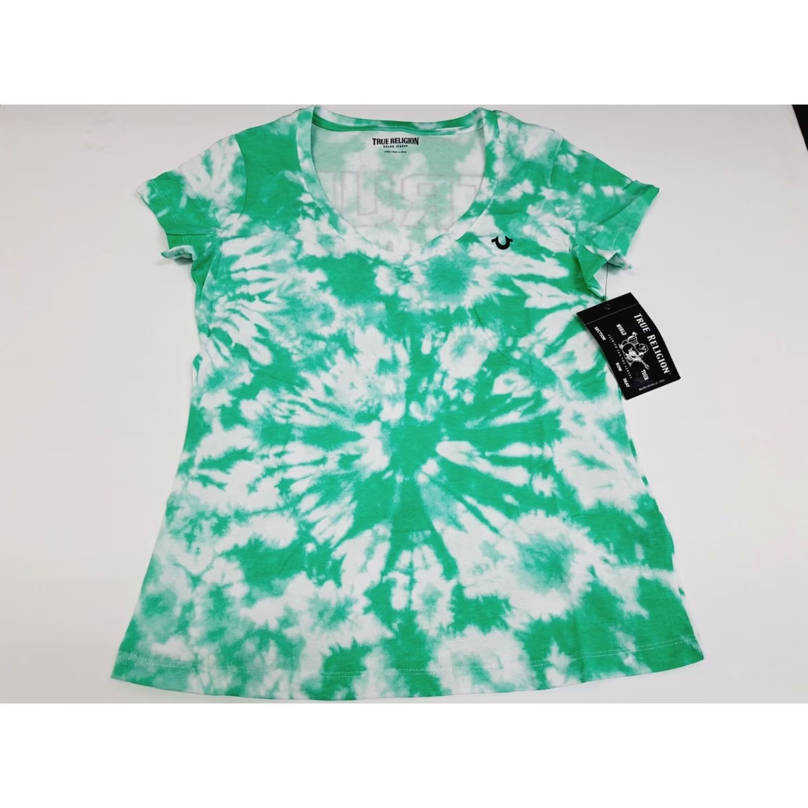 True Religion True Religion Buddha Logo V-Neck Tee T-Shirt L Mint Tie Dye Women’s Regular Size Green TieDye Graphic Print 100% Cotton Short Sleeve NWT Size L / US 10 / IT 46 - 2 Thumbnail