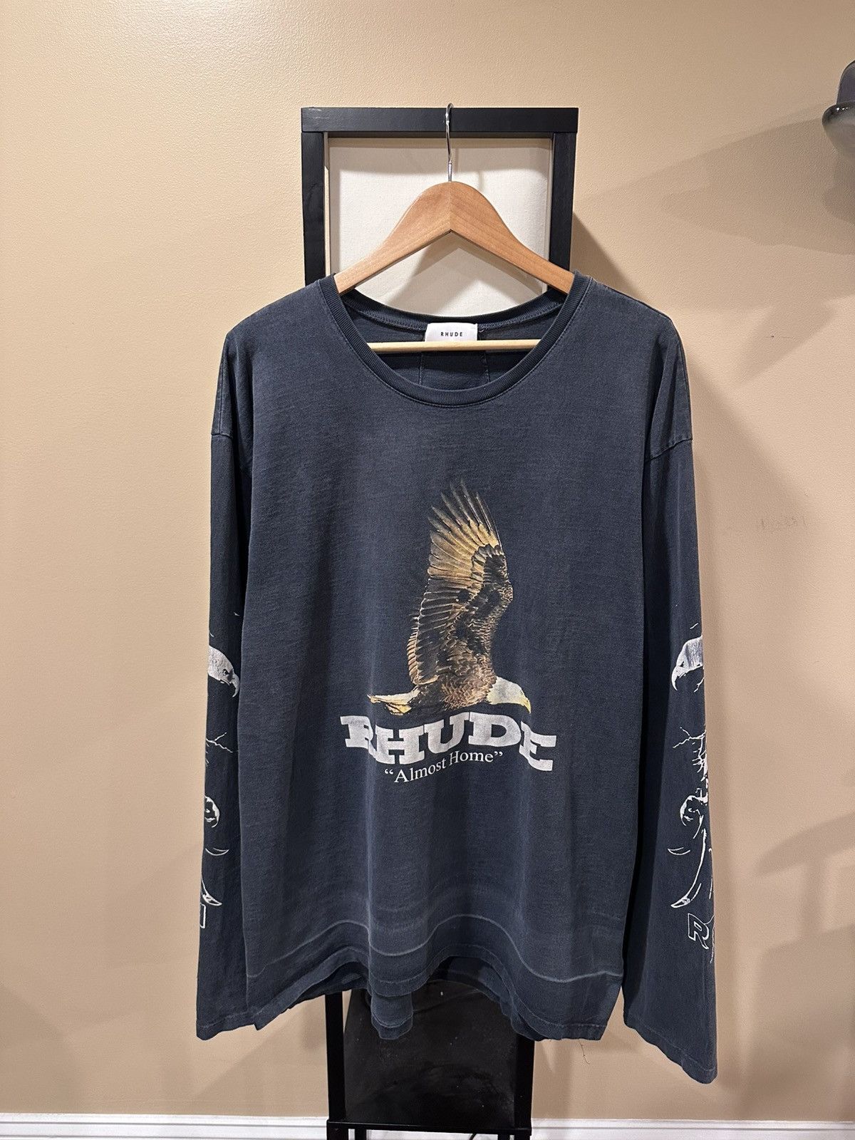 Rhude Rhude Eagle Print Logo Long Sleeve Oversized Black T-Shirt Size US XL / EU 56 / 4 - 3 Thumbnail