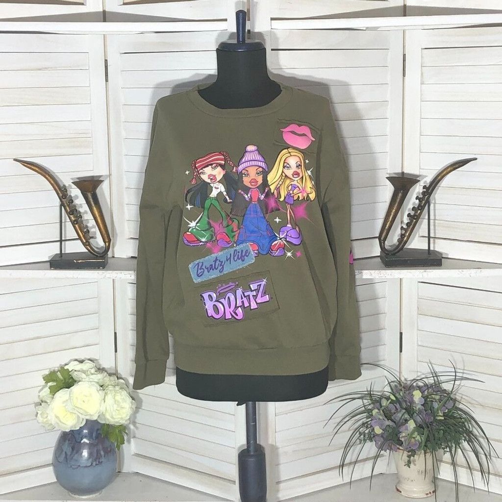 Vintage Y2K Bratz cotton oversized sweatshirt green patchwork XS Size XS / US 0-2 / IT 36-38 - 1 Thumbnail