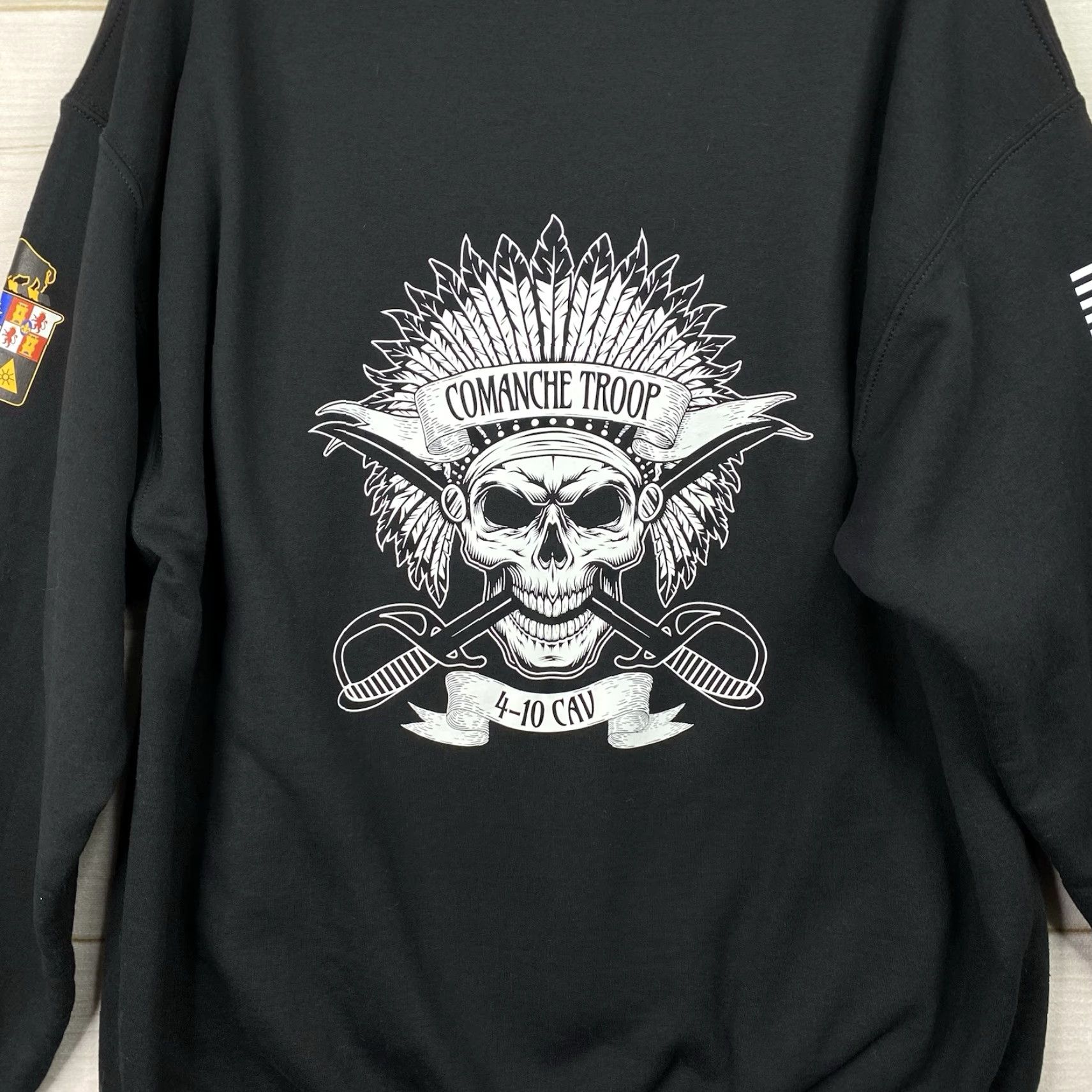Gildan US Army Hoodie Mens XL Graphic Print Pullover Hooded 4-10 Calvary Comanche Troop Military Black Size US XL / EU 56 / 4 - 7 Thumbnail