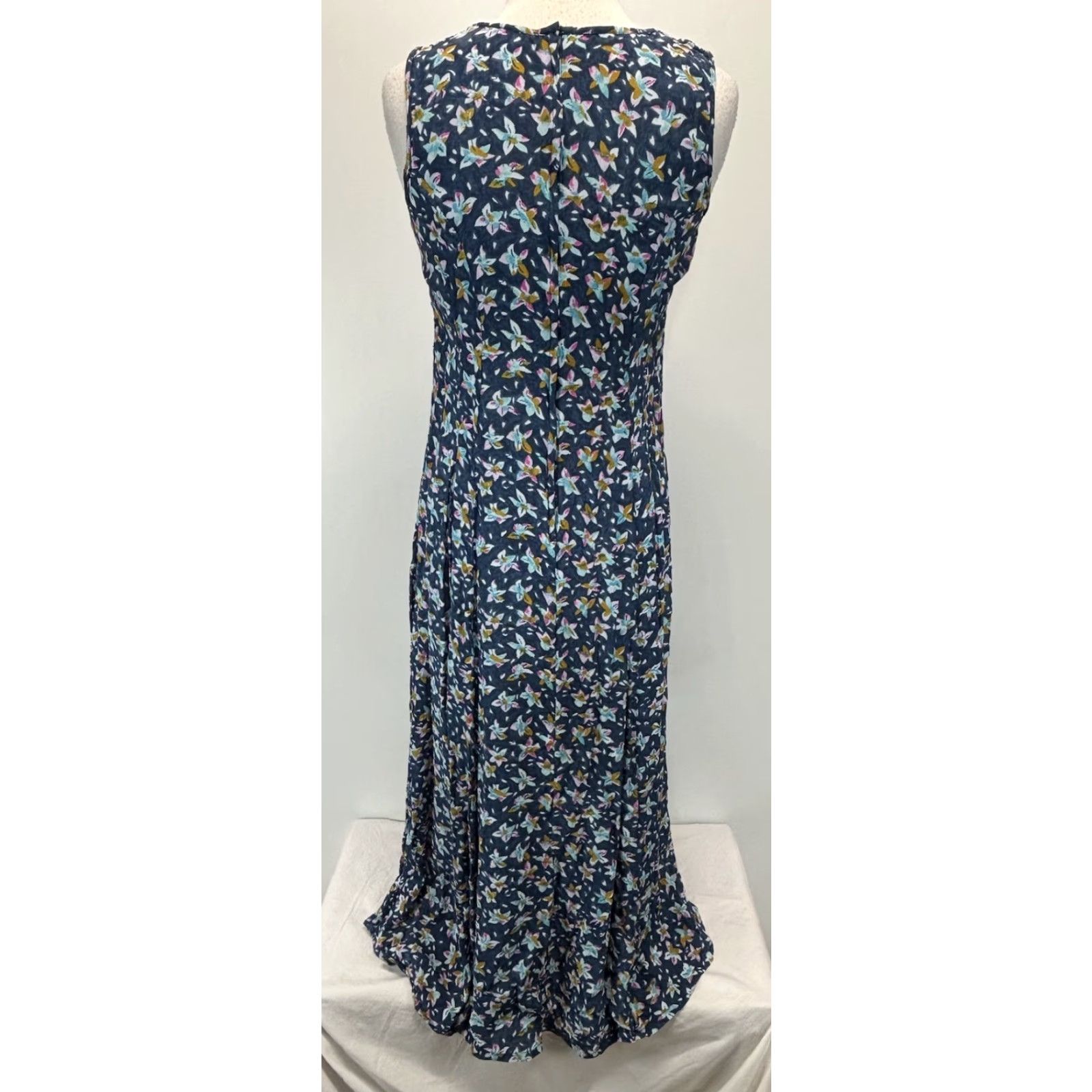 Vintage VINTAGE Adini Floral Maxi Shift Dress Womens Navy Blue Size Large Sleeveless Rayon Bohemian Hippie India Size L / US 10 / IT 46 - 3 Thumbnail