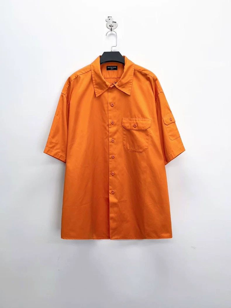 Balenciaga Orange silhouette patch pocket short sleeve shi