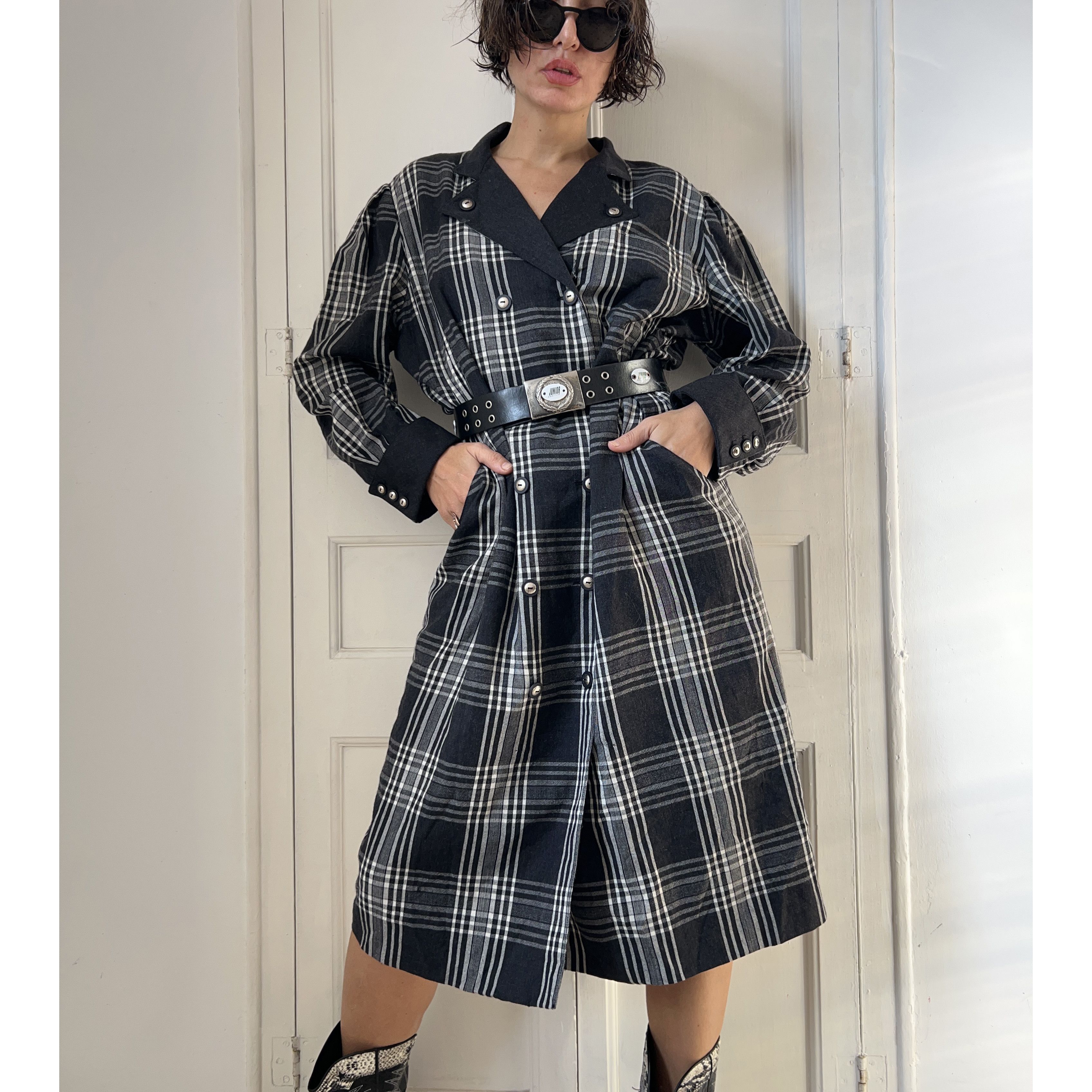 Vintage Vintage 80s Wool Plaid Double Breasted Midi Dress Size XL / US 12-14 / IT 48-50 - 1 Thumbnail
