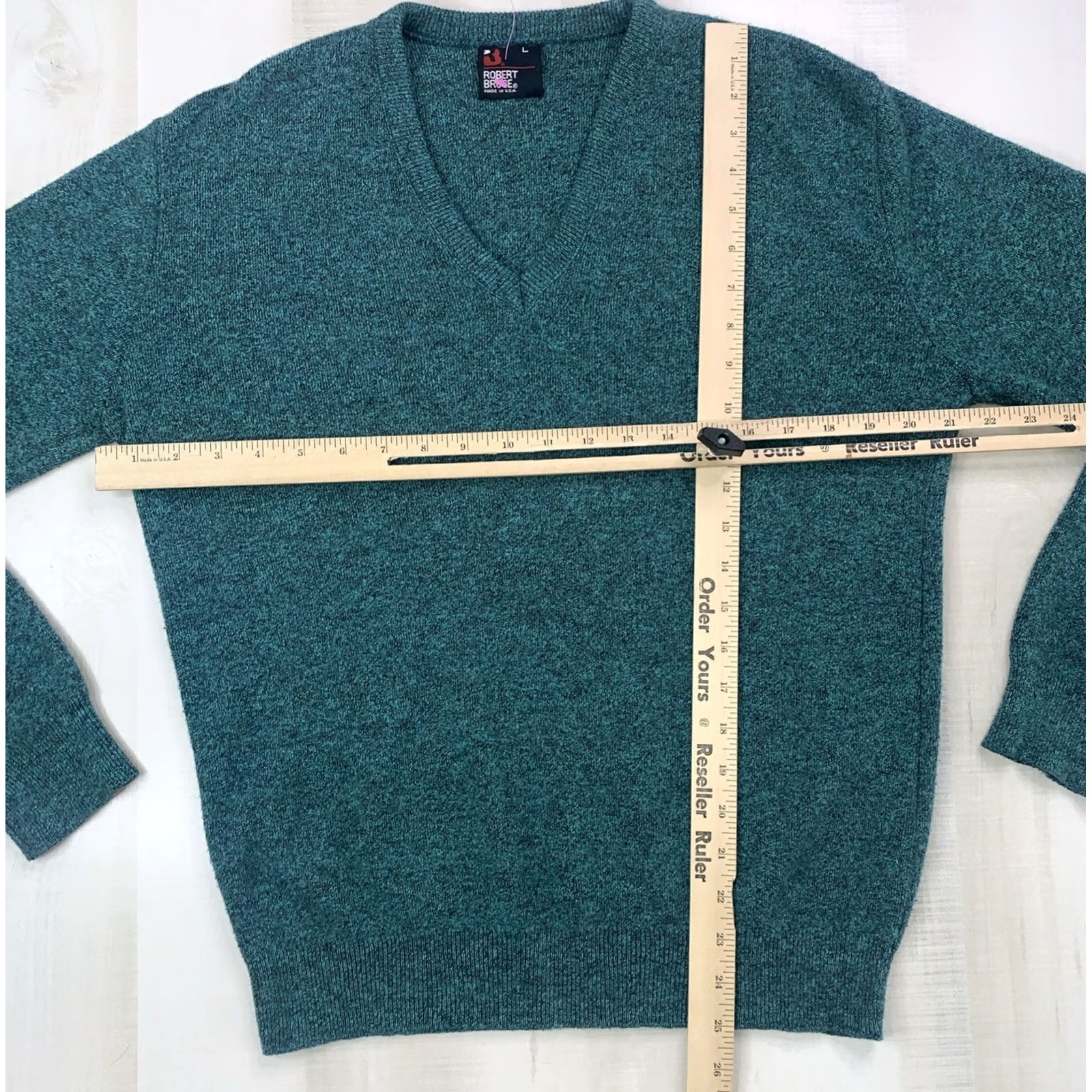 Vintage VINTAGE Robert Bruce 90s USA 100% Orlon Acrylic V-Neck Knit Sweater L Green Mens Pullover Size US L / EU 52-54 / 3 - 3 Thumbnail