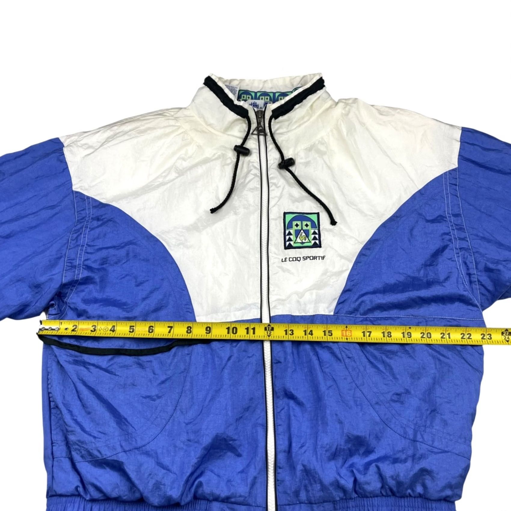 Le Coq Sportif VINTAGE Le Coq Sportif Windbreaker Jacket Medium Mens White/Blue/Green Nylon Lined Full Zip Size US M / EU 48-50 / 2 - 7 Thumbnail