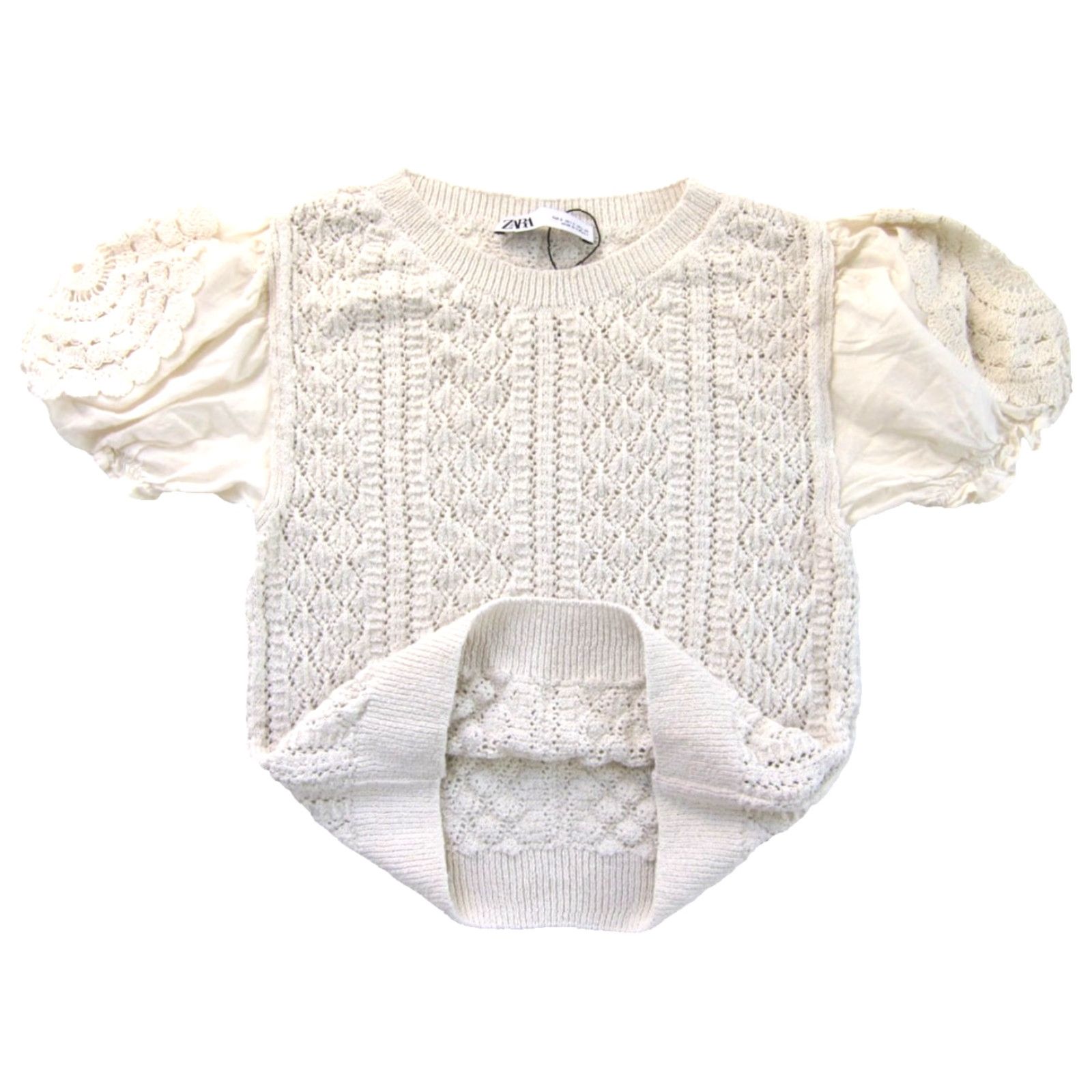 Zara ZARA Ivory Knit Crochet Cotton Short Sleeve Blouse Women Small Size S / US 4 / IT 40 - 4 Thumbnail