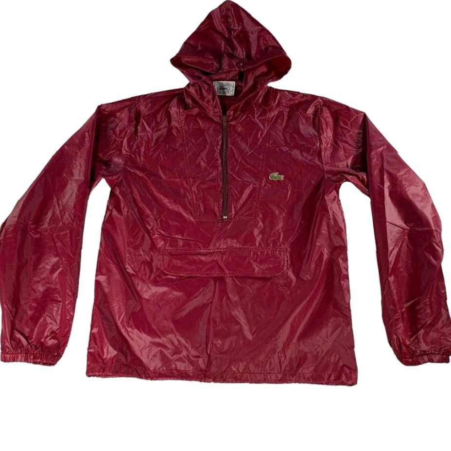 VTG Lacoste Men's Nylon Hooded Anorak Full Zip Jacket Burgundy Red Small