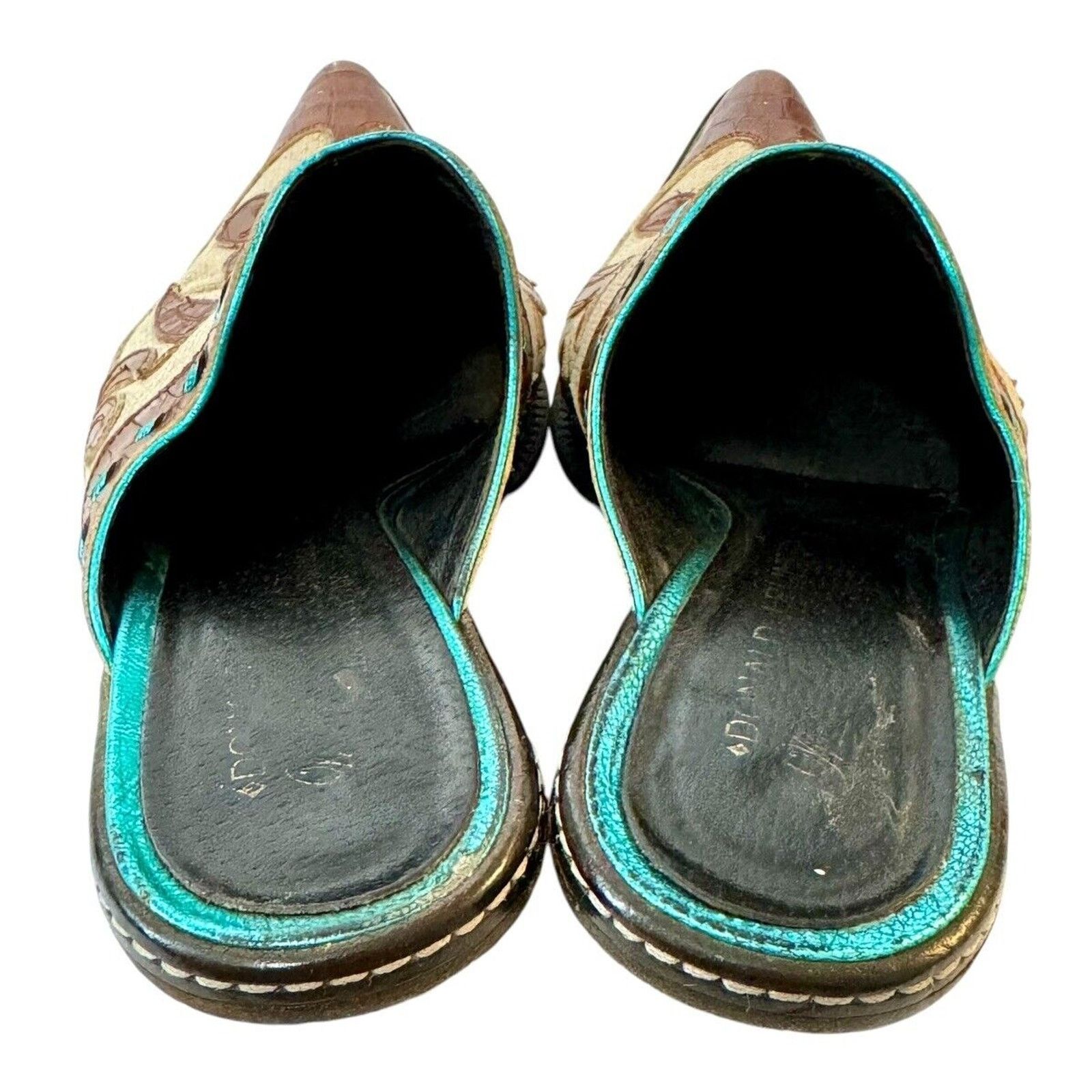 DONALD J. PLINER Juno Leather Brown Western Italian Mules 7M