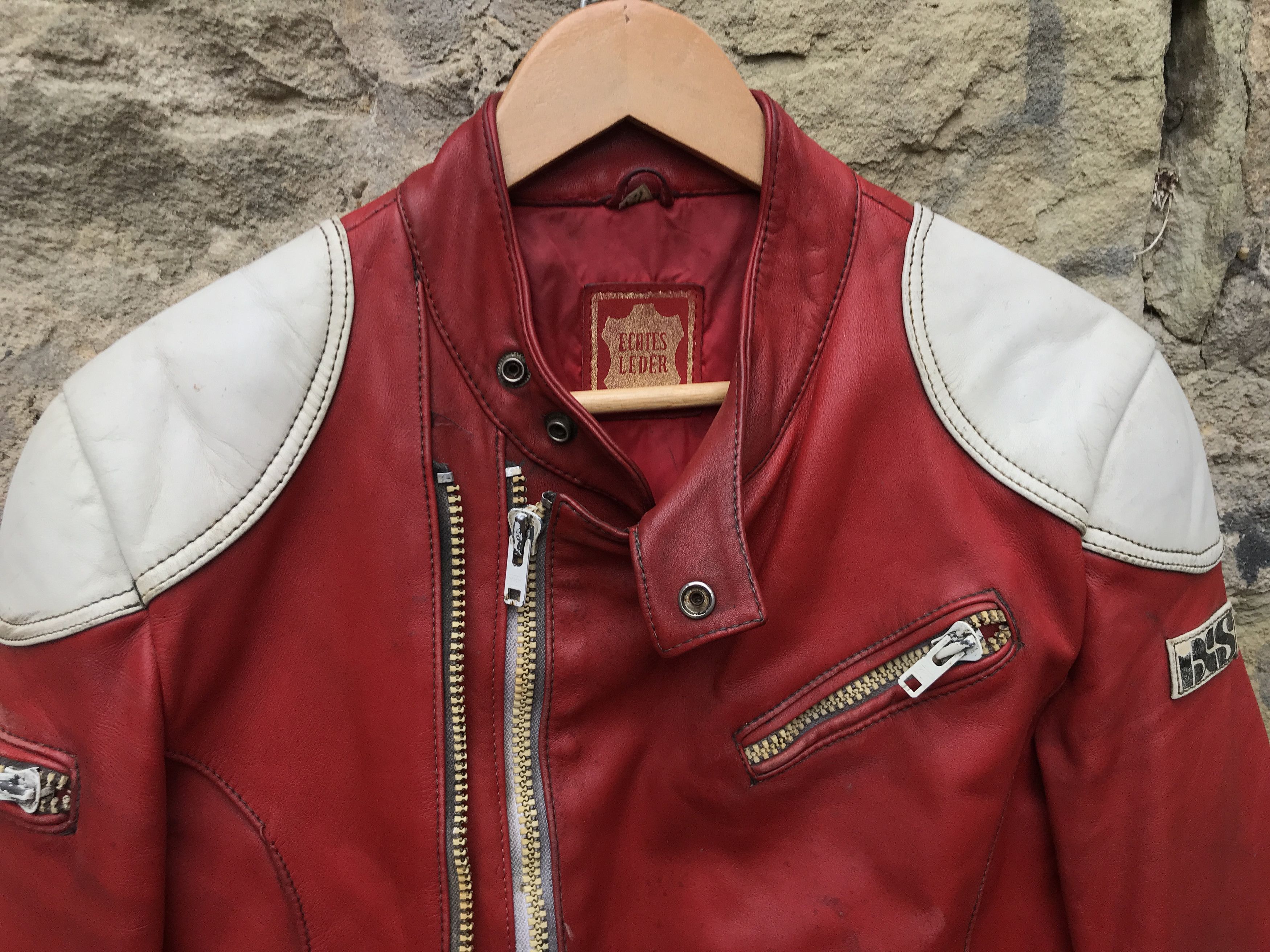 Vintage 80s Twin Track Distressed Leather Biker Jacket / Racing Suit Size US M / EU 48-50 / 2 - 8 Thumbnail