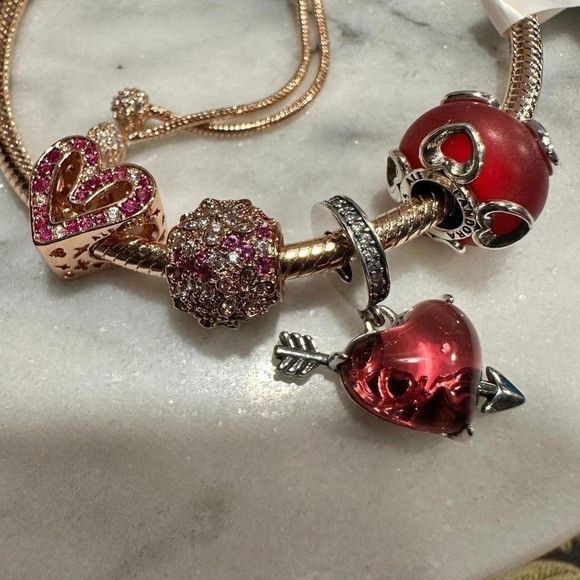 pandora Pandora Genuine ROSE GOLD SLIDER Chain Bracelet, Love & Hear Size ONE SIZE - 5 Thumbnail