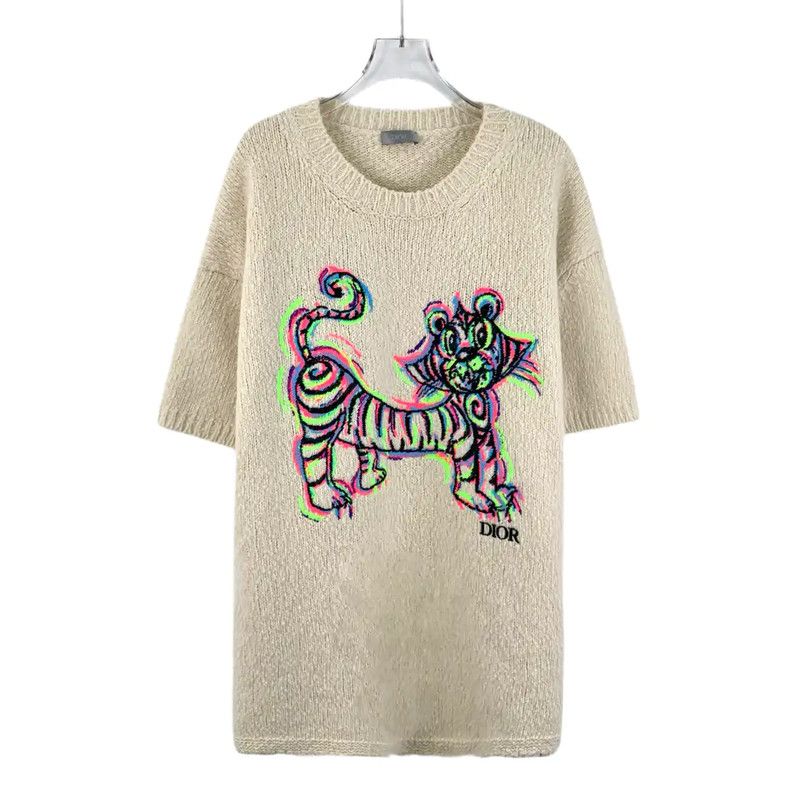 Dior Dior Beige Wool Women's T-Shirt with Tiger Design 0089 Size XL / US 12-14 / IT 48-50 - 1 Thumbnail