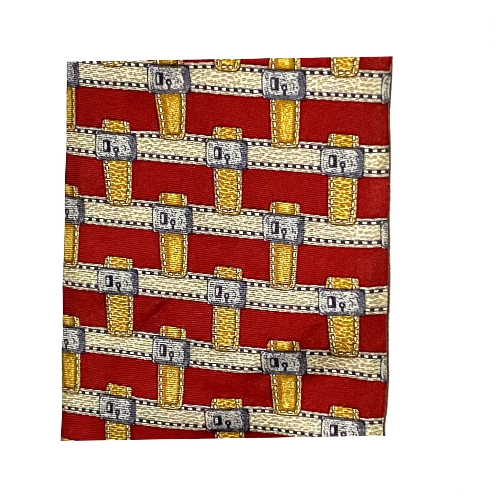 Mark Cross VINTAGE Mark Cross Silk Mens Tie Geometric Red Gold Buckle Locks Quiet Luxury Preppy Size ONE SIZE - 4 Thumbnail