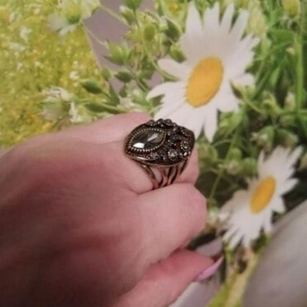 Designer Vintage Boho Gray Hollow Ethnic Antique Gold Ring Size ONE SIZE - 5 Thumbnail