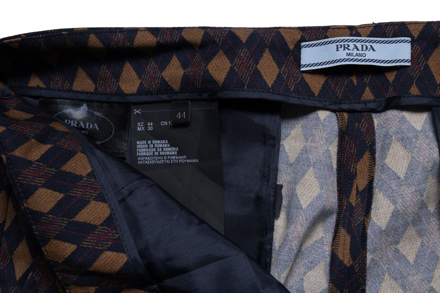 Prada Prada, Diamond printed pantalon in blue and brown Size 30" / US 8 / IT 44 - 6 Thumbnail