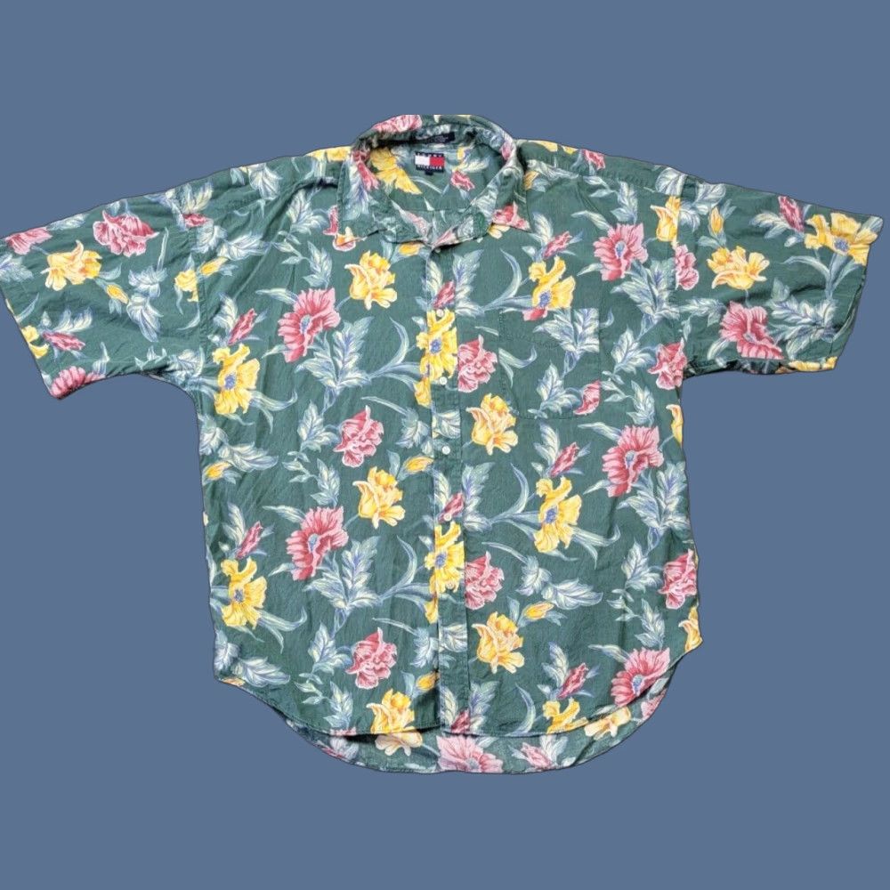 Tommy Hilfiger Tommy Hilfiger Shirt Mens XL Green Floral Button Up Short Sleeve Vintage 90's Size US XL / EU 56 / 4 - 1 Thumbnail