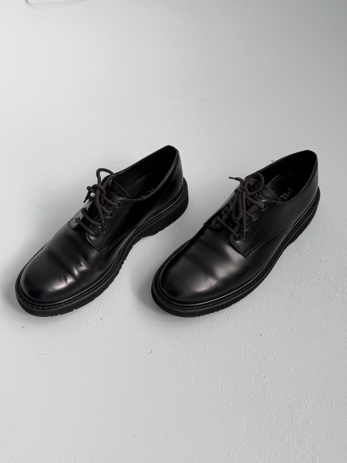 Prada Prada Leather Derby Shoes Black Classic Lace Up Italy Size US 10 / EU 43 - 4 Thumbnail