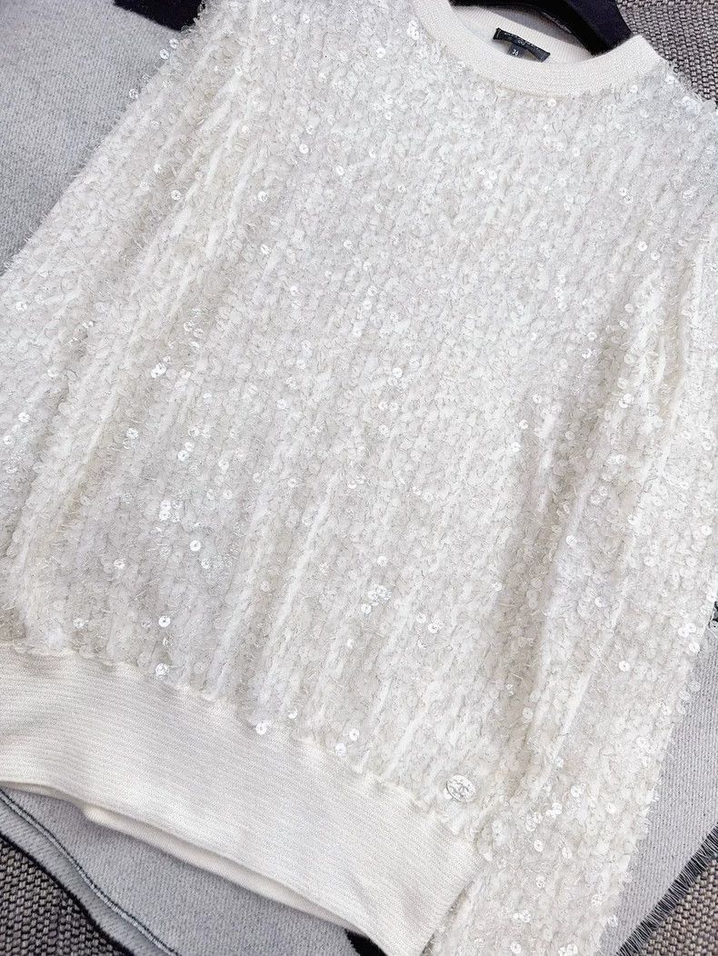 Chanel Chanel White Sequin Crewneck Knit Sweater Size M / US 6-8 / IT 42-44 - 3 Thumbnail