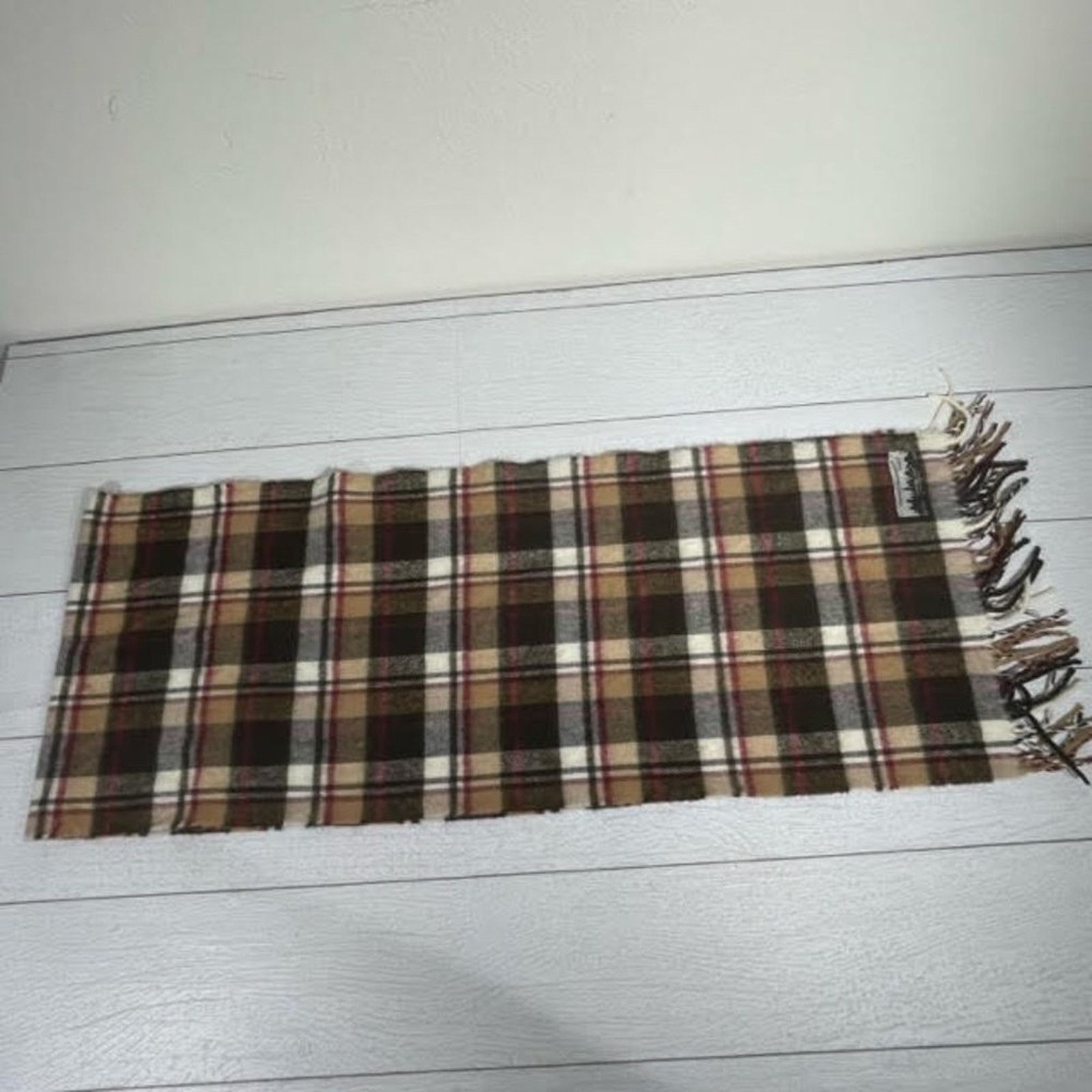 Other Manhattan Hat Company Brown Red Cream Plaid Fringe Scarf Size ONE SIZE - 2 Thumbnail