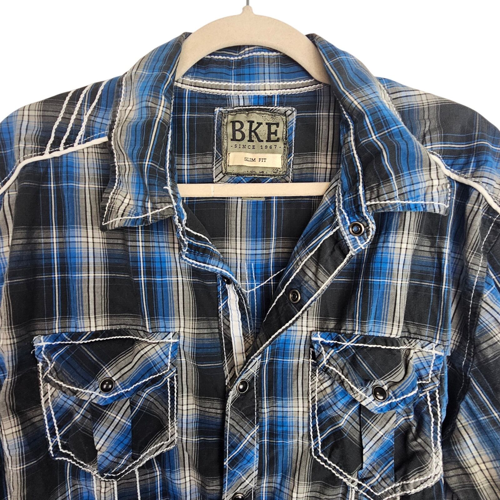 BKE BKE Men Plaid Western Shirt XL Snap Slim Fit Cowboy Country Size US XL / EU 56 / 4 - 2 Thumbnail