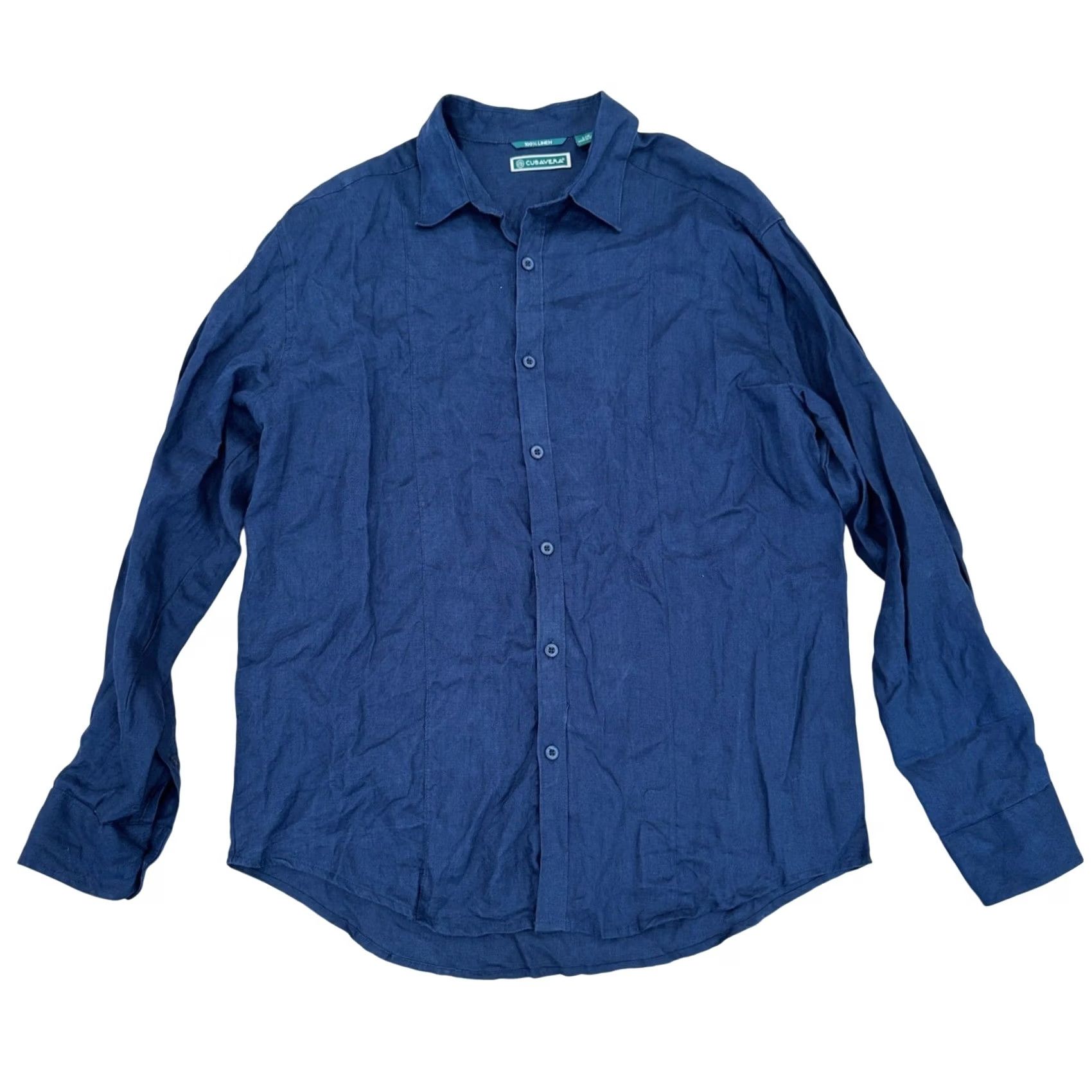 Cubavera Cubavera Linen Shirt Long Sleeve Button-Down Relaxed Fit Blue Mens L Size 42R - 2 Thumbnail
