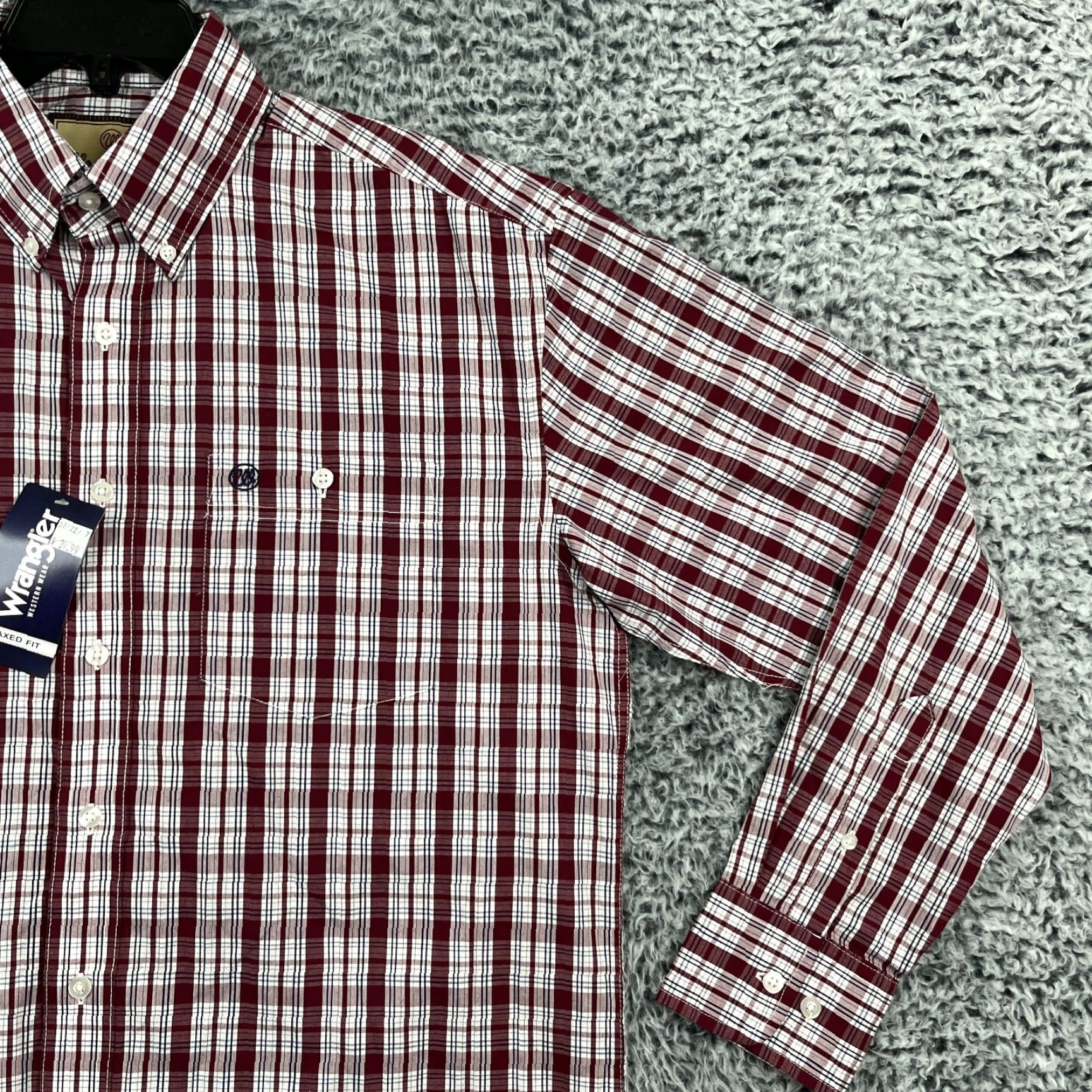 Wrangler Wrangler Shirt Mens Red White Plaid Western Button-Up Casual, Formal, Wedding, Cowboy Theme, M Size US M / EU 48-50 / 2 - 4 Thumbnail