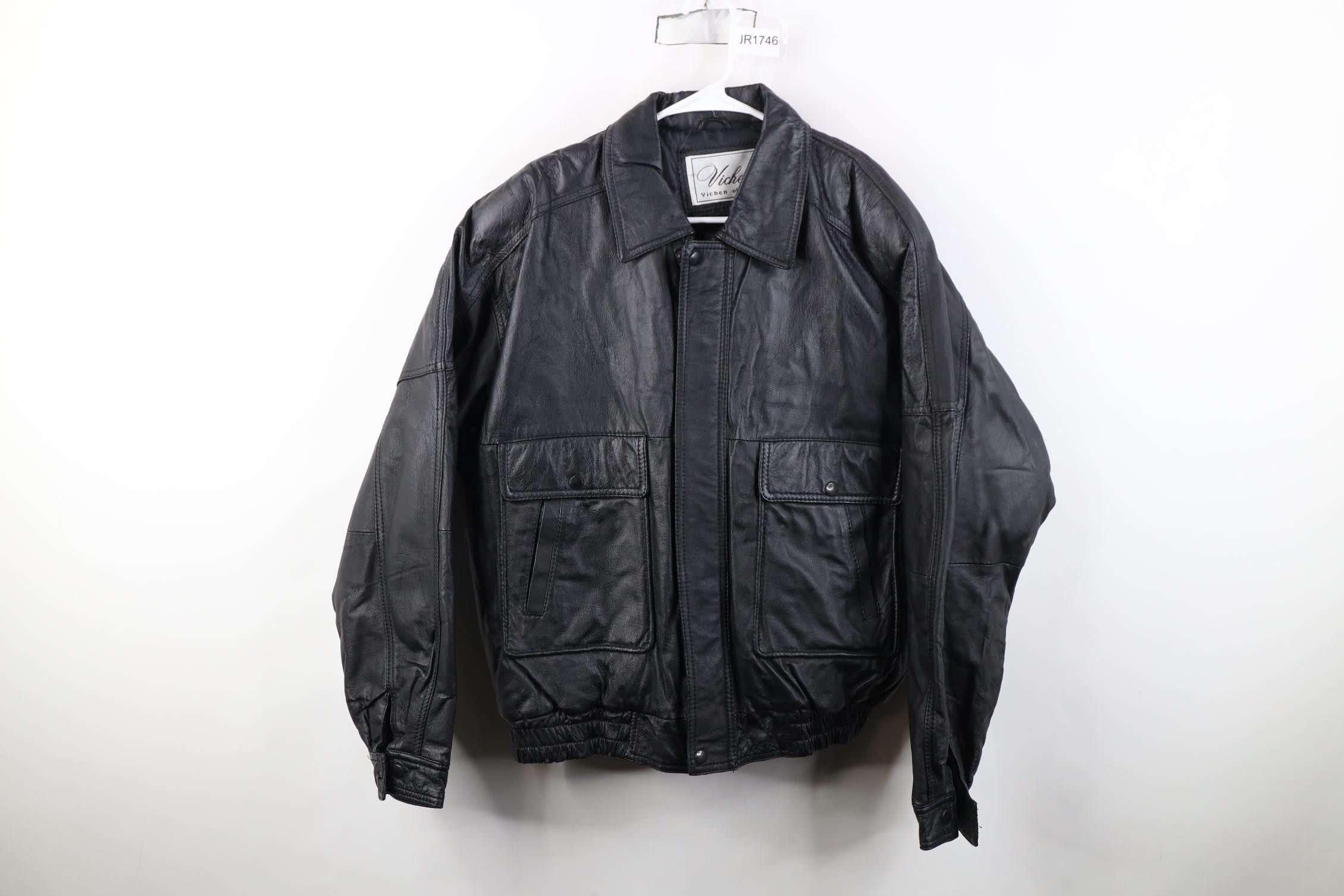 Vintage Vintage 90s Streetwear Leather Flight Bomber Jacket Black Size US XL / EU 56 / 4 - 1 Thumbnail