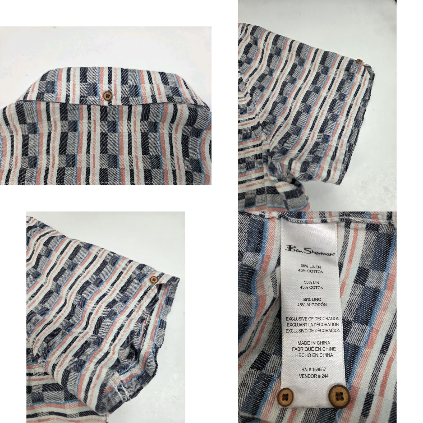 Ben Sherman Ben Sherman Mens Short Sleeve Button-Up Multicolored Plaid Linen Blend XL Shirt Size US XL / EU 56 / 4 - 8 Thumbnail