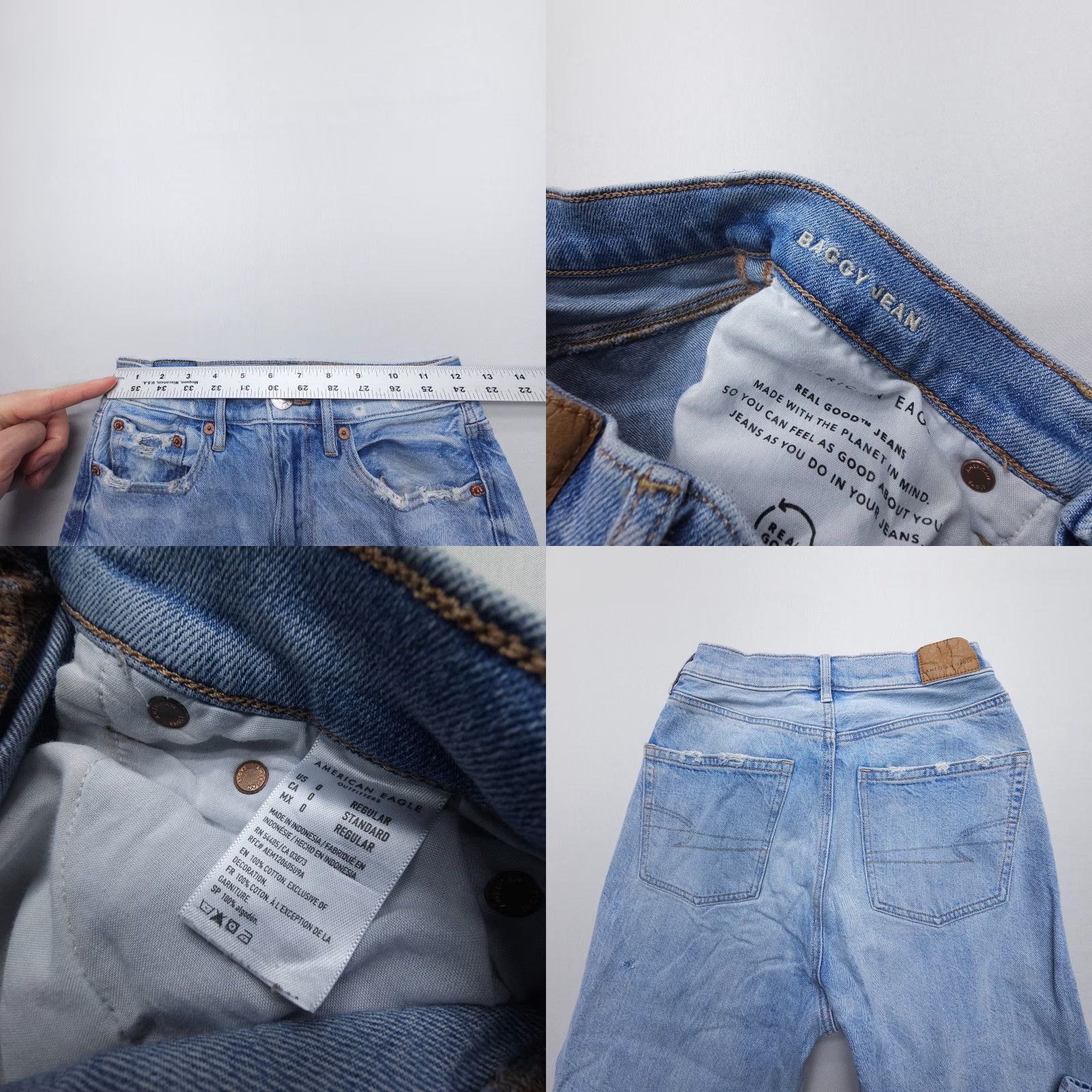 American Eagle Outfitters American Eagle Outfitters Baggy Jeans Size 0 Blue Rigid Cotton Denim High Rise Straight Women Size 25" / US 0 / IT 36 - 8 Thumbnail