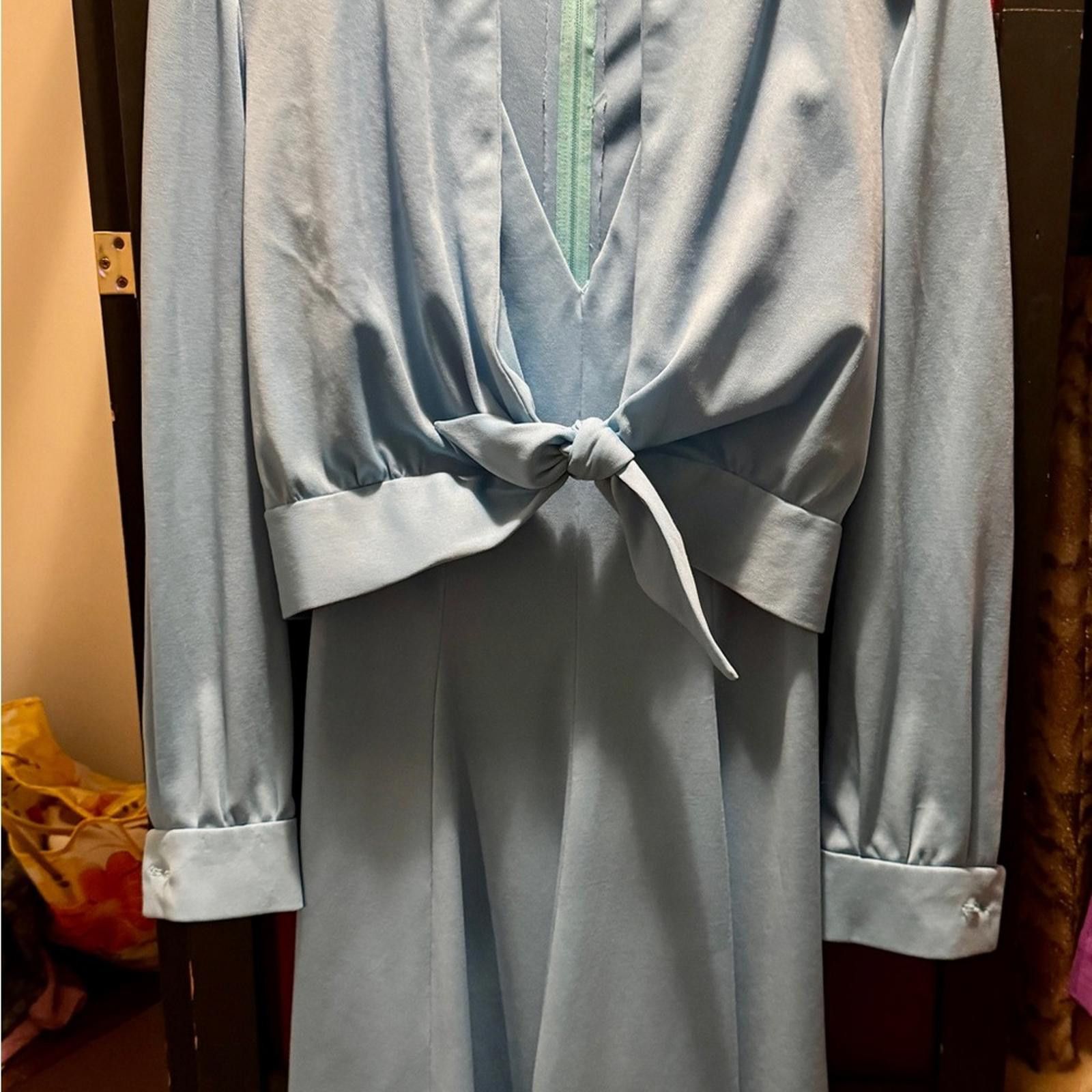 VTG 1970s Vogue Americana Blue Plus Size Dress Dagger Collar