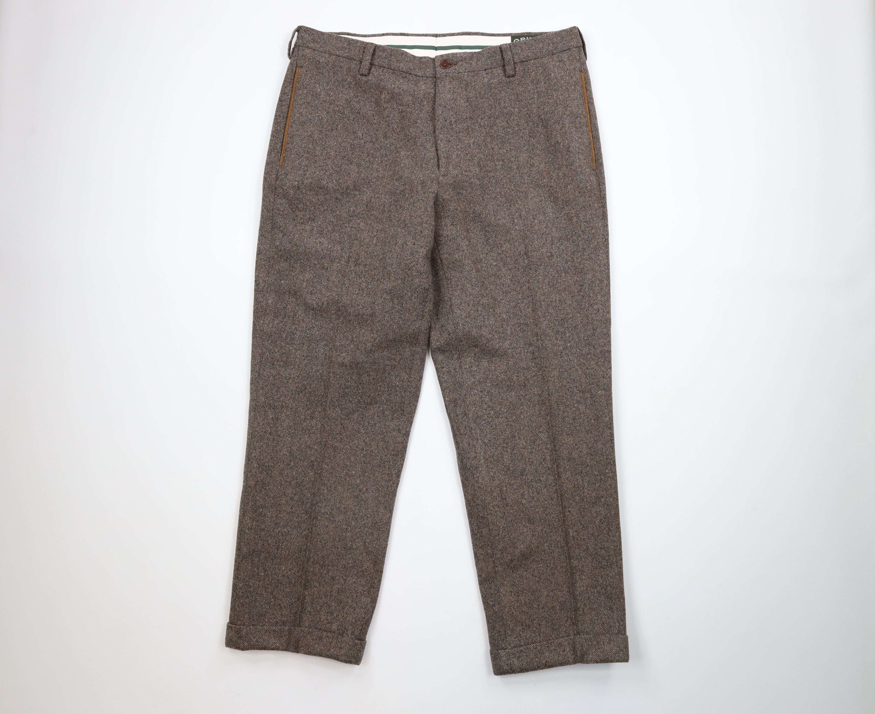 Vintage 90s Orvis Trim Cuffed Wool Tweed Chino Pants Brown