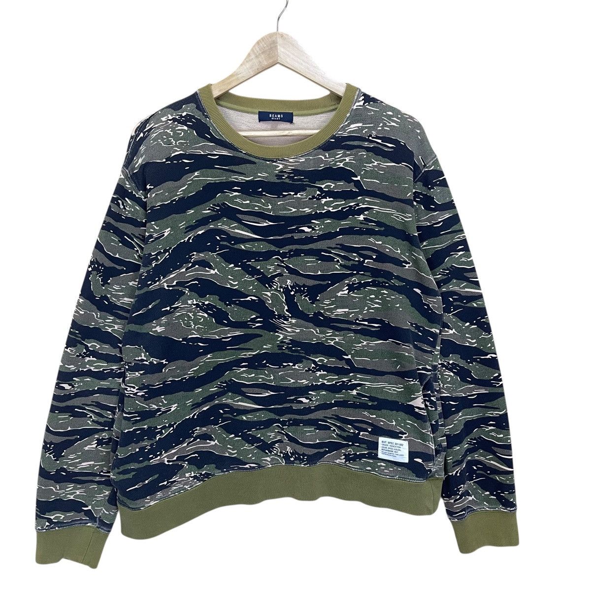 Beams Hearts Tiger Stripe Design Crewneck Sweatshirt